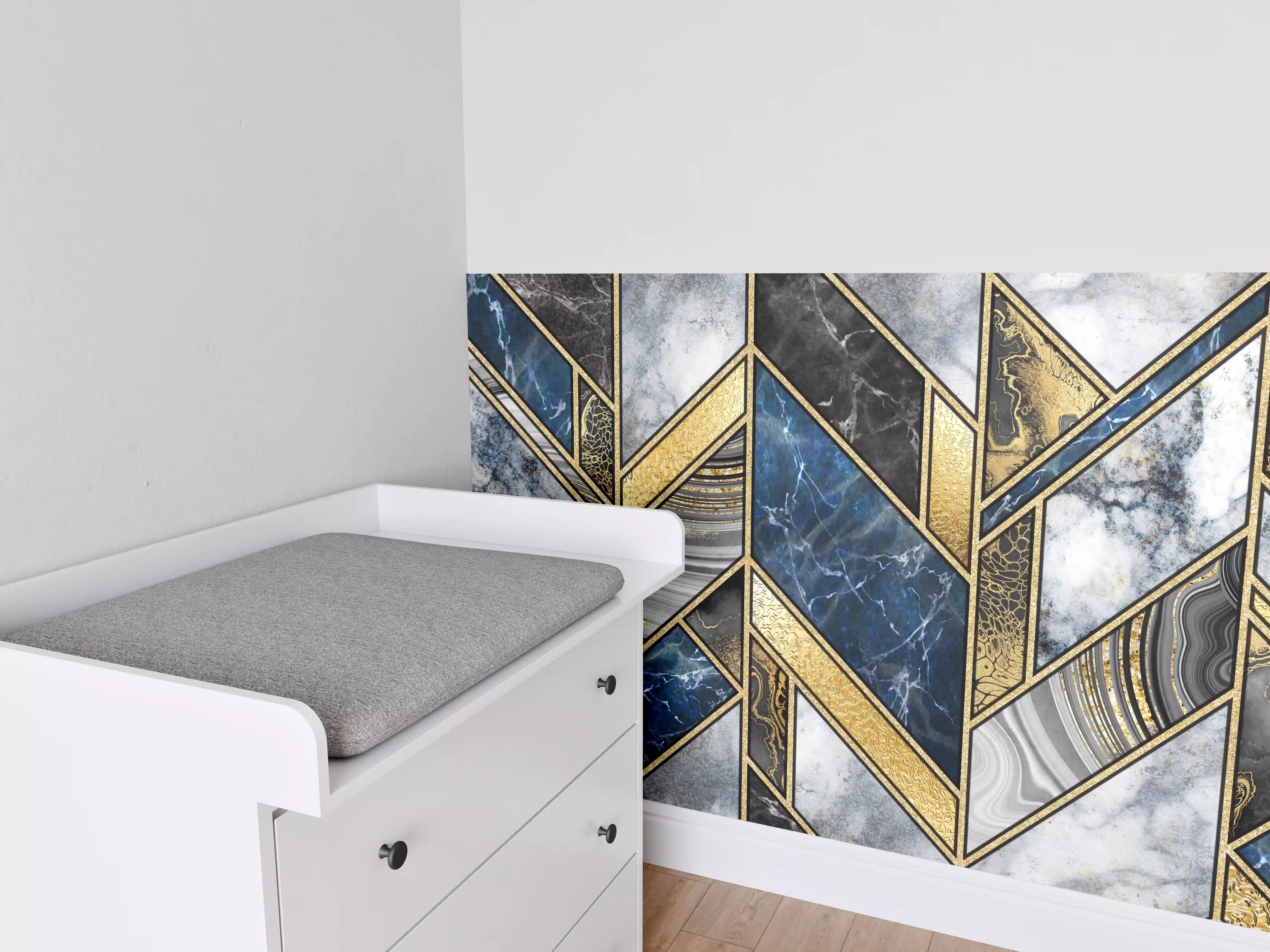 Babyzimmer Wandgestaltung - Blau-Goldenes Art-Deco-Mosaik