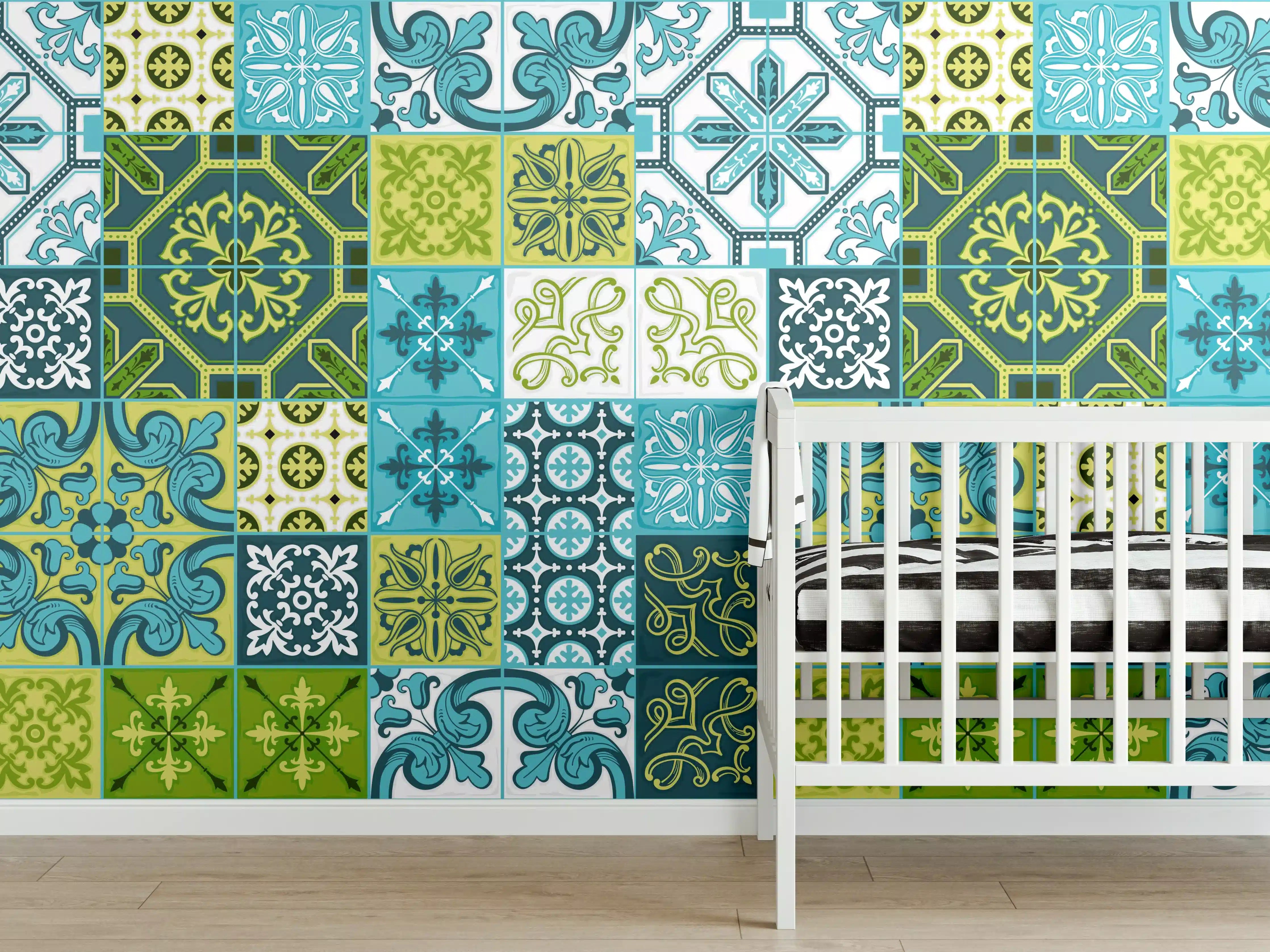Babyzimmer Wandgestaltung - Blau-Grüne Deko-Fliesen