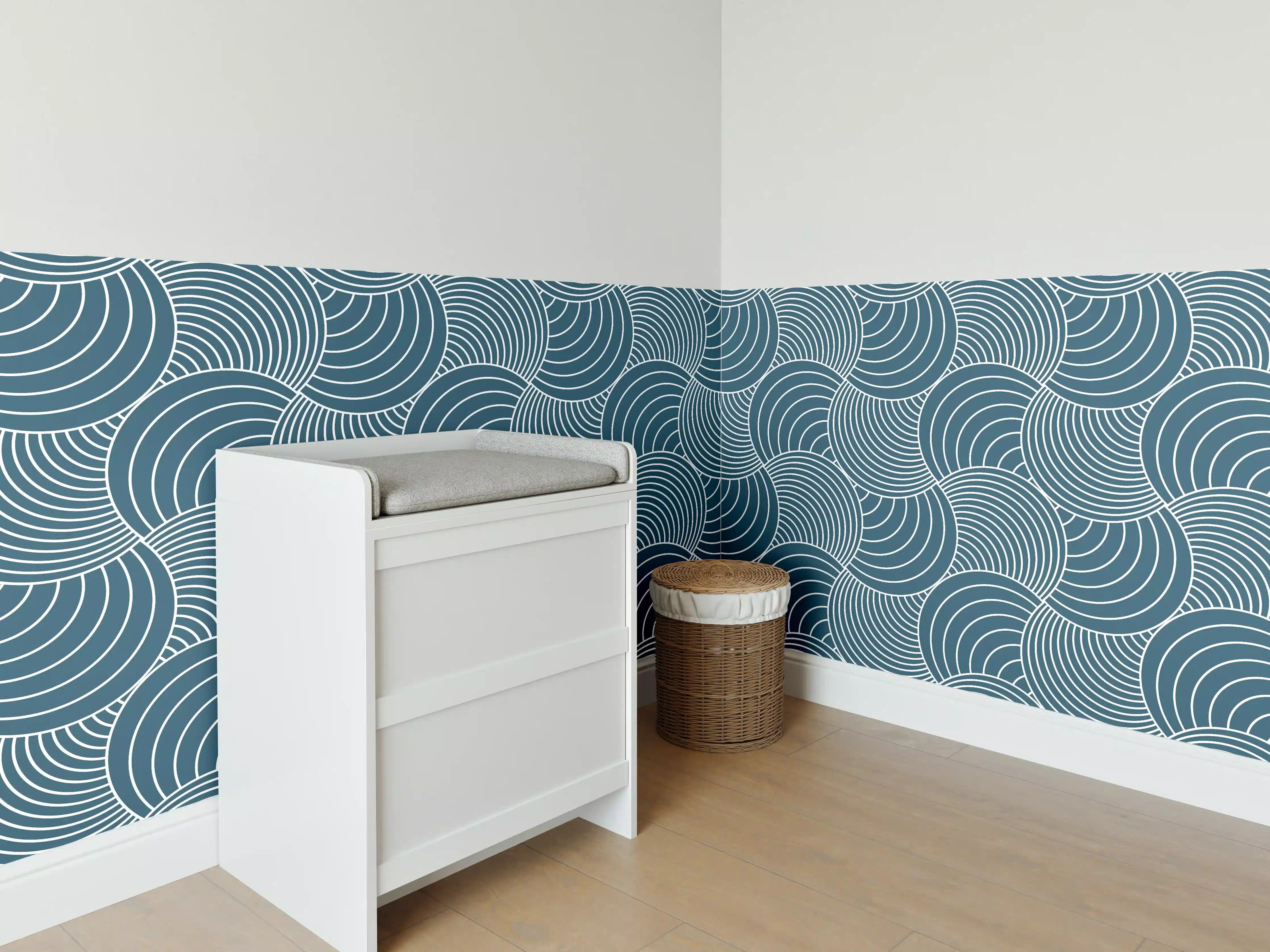 Babyzimmer Wandgestaltung - Blau Petrolio Wellenmuster