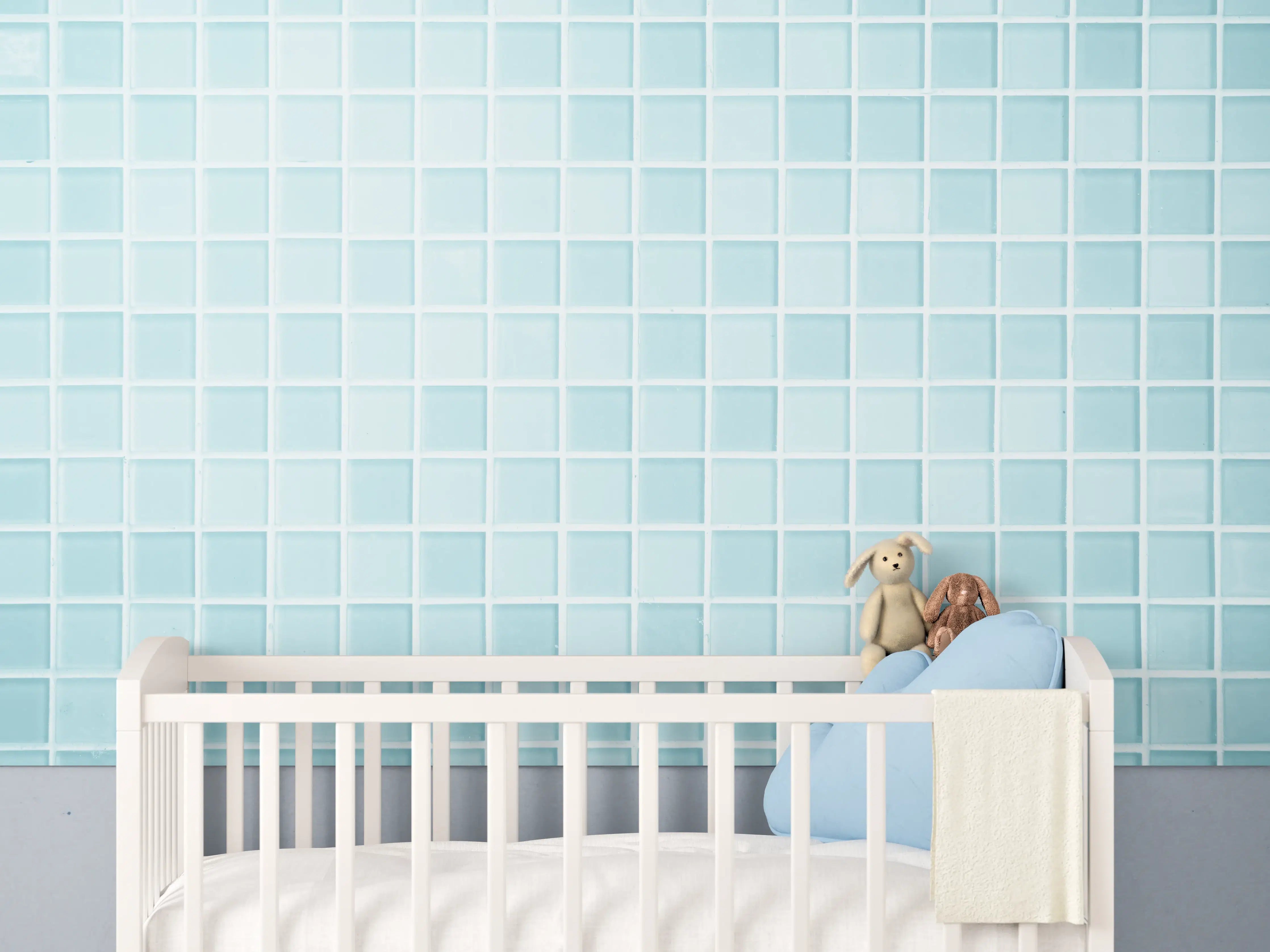 Babyzimmer Wandgestaltung - Blau-Weiße Keramikfliesen