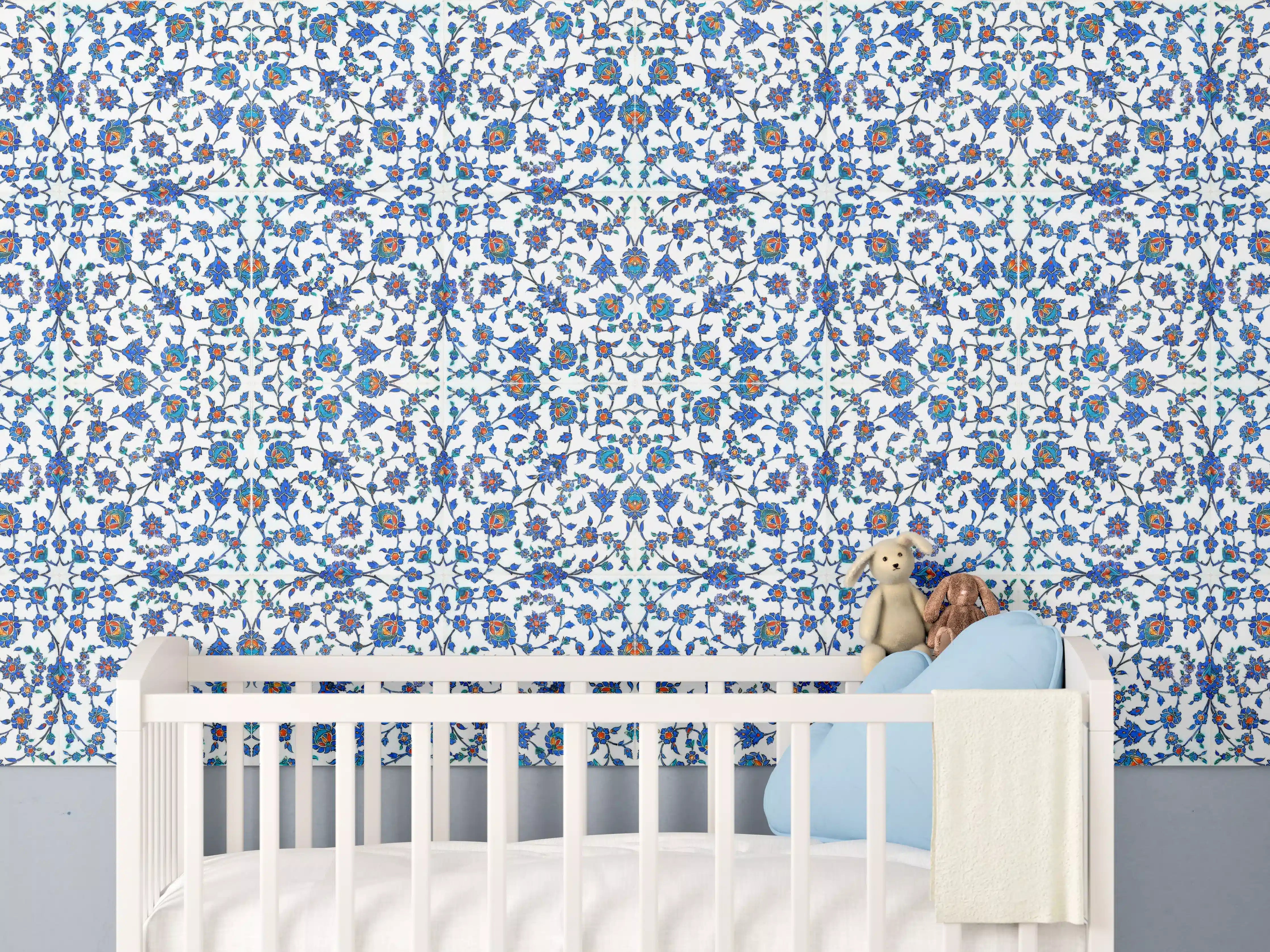 Babyzimmer Wandgestaltung - Blau-Weißes Musterdesign