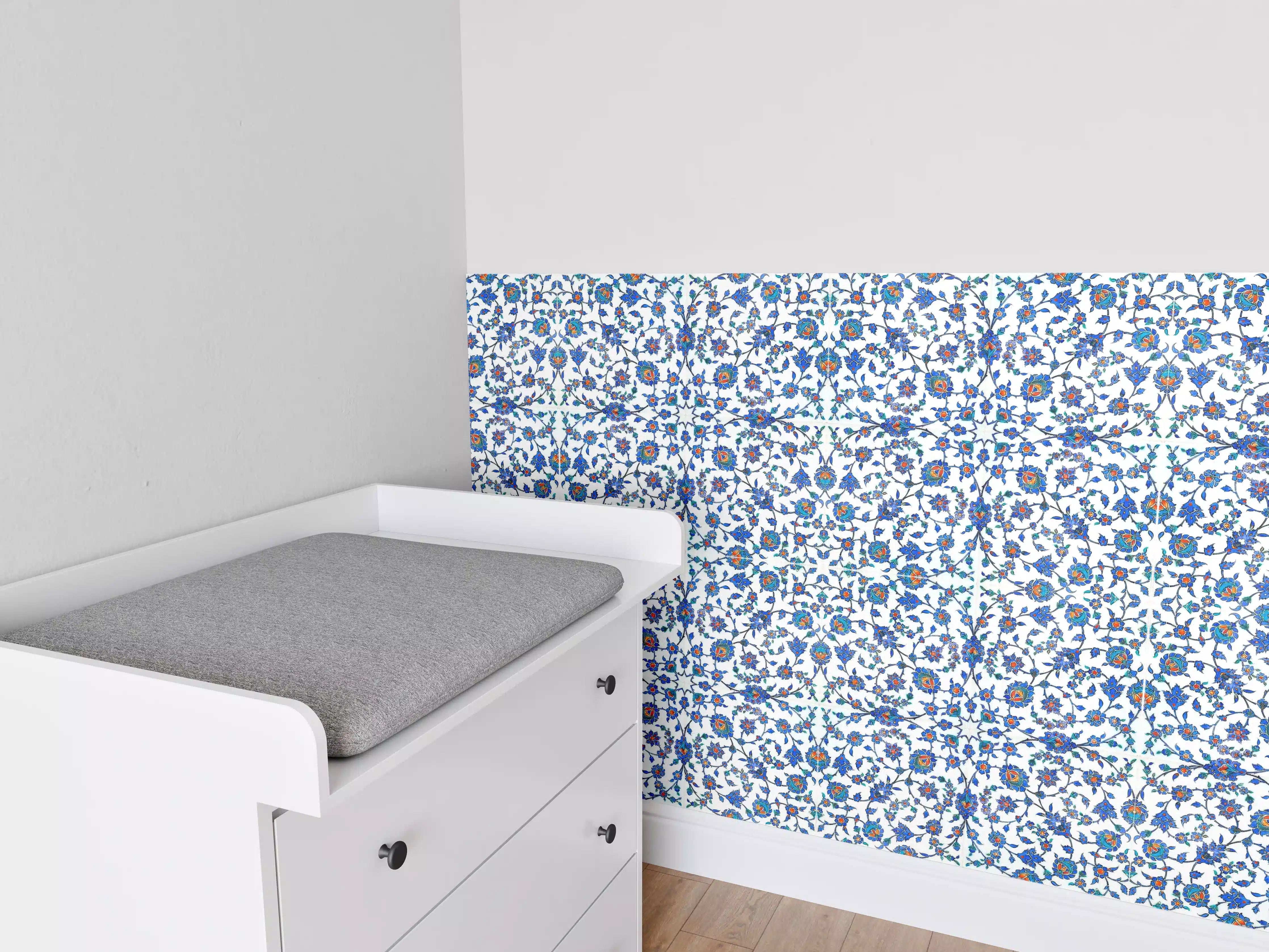 Babyzimmer Wandgestaltung - Blau-Weißes Musterdesign