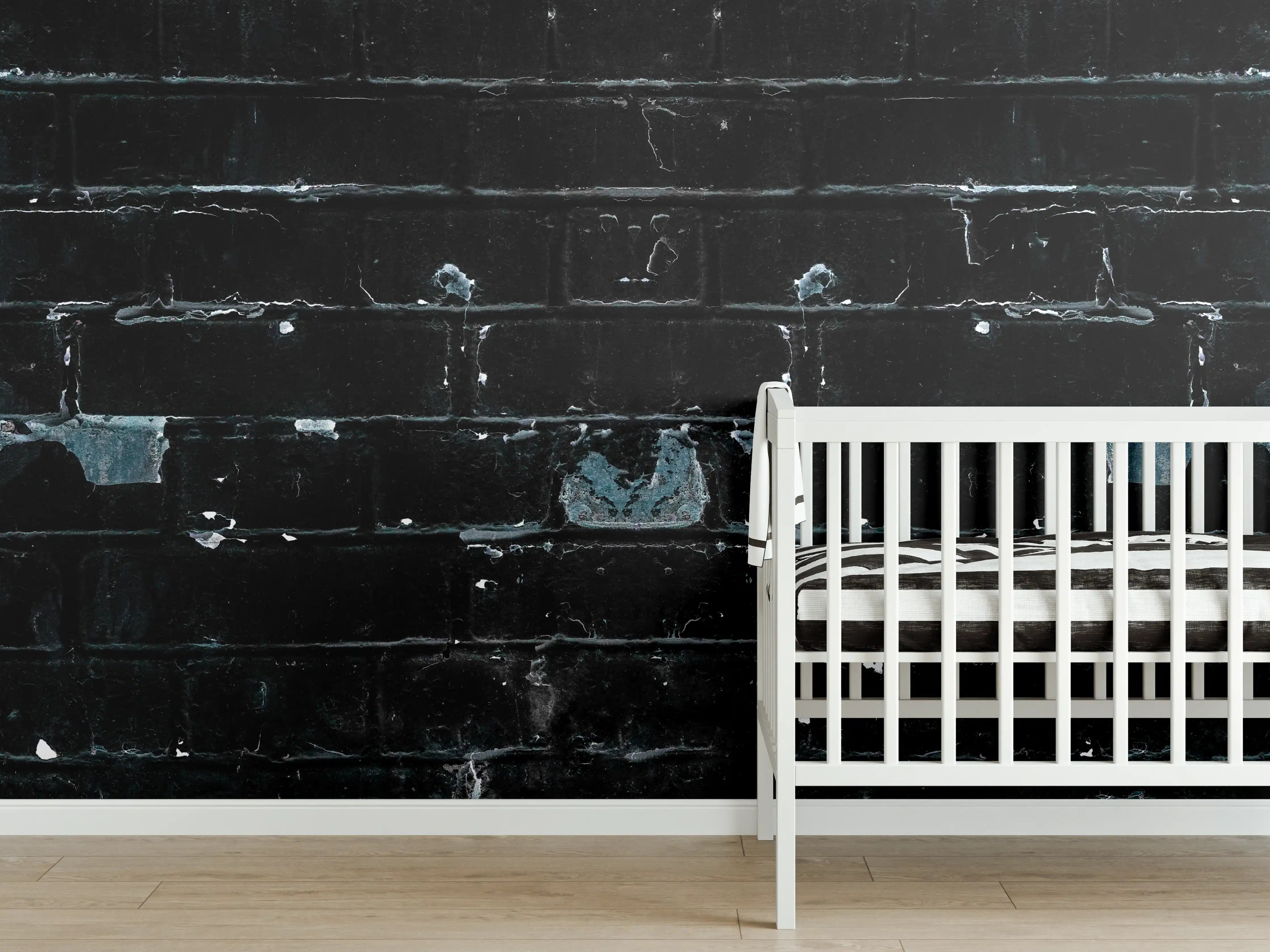 Babyzimmer Wandgestaltung - Blau schwarz beschädigte Ziegelwand
