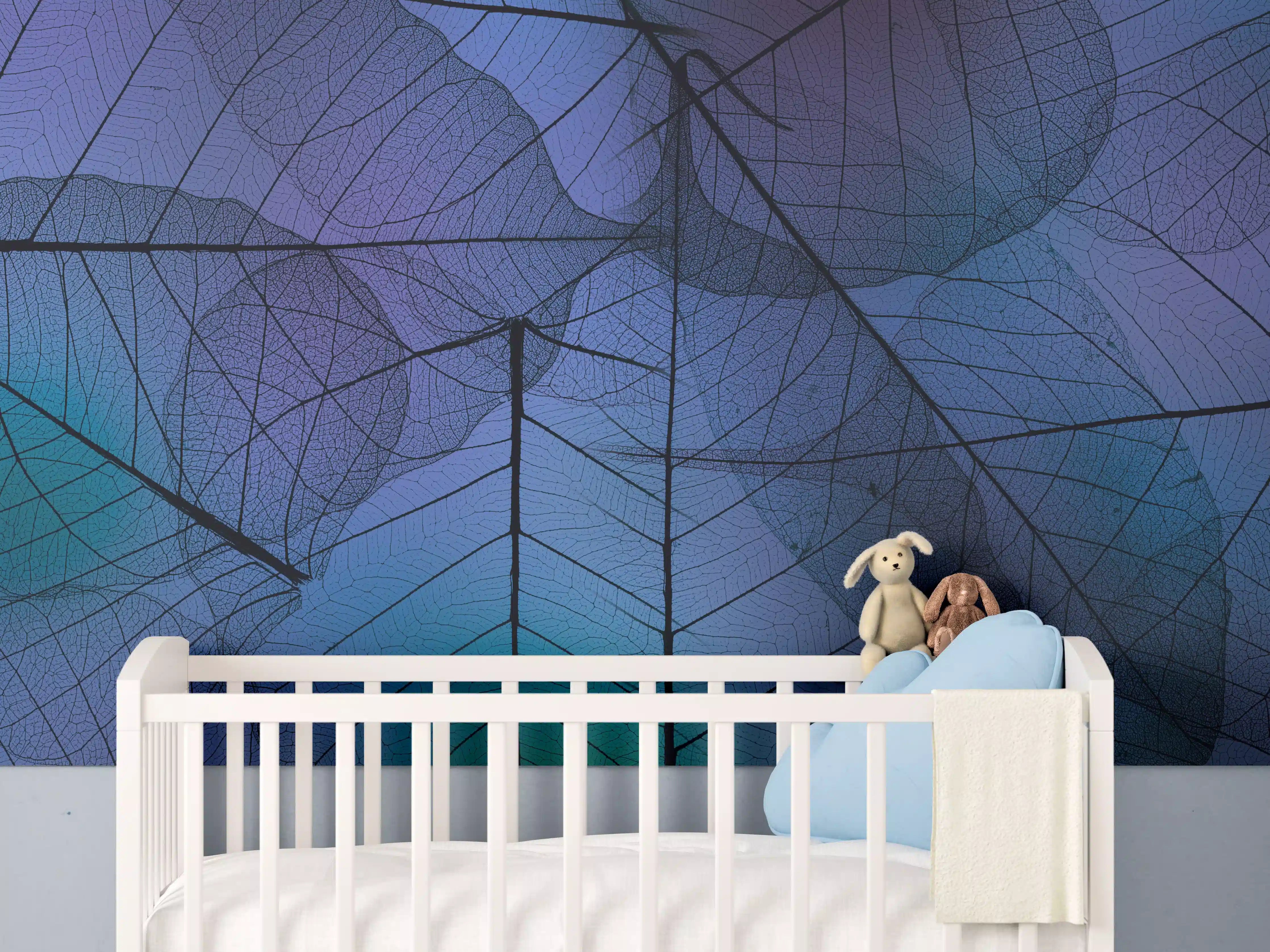 Babyzimmer Wandgestaltung - Blaue Blattadern Textur Makro