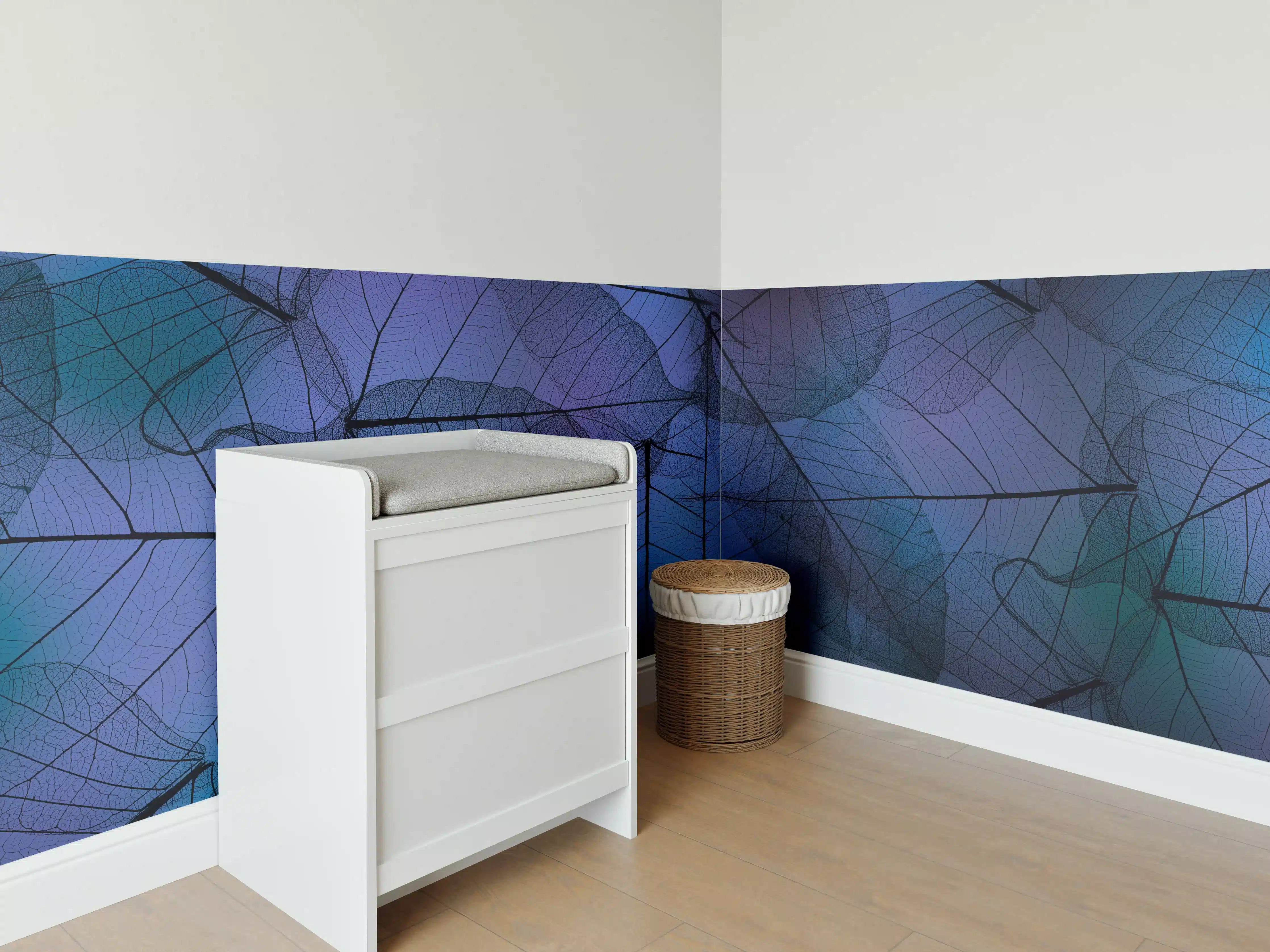 Babyzimmer Wandgestaltung - Blaue Blattadern Textur Makro