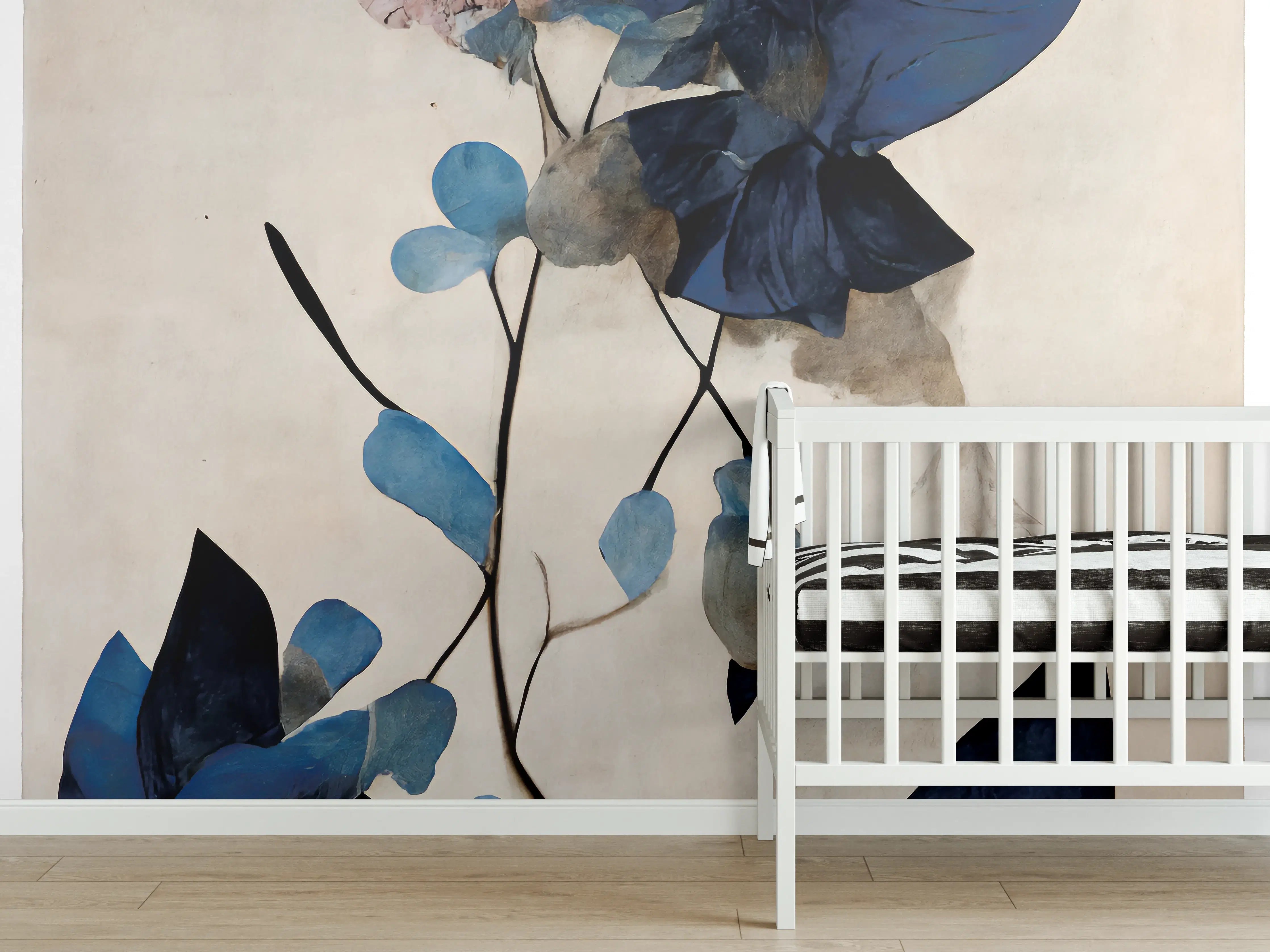 Babyzimmer Wandgestaltung - Blaue Blüten - Floral
