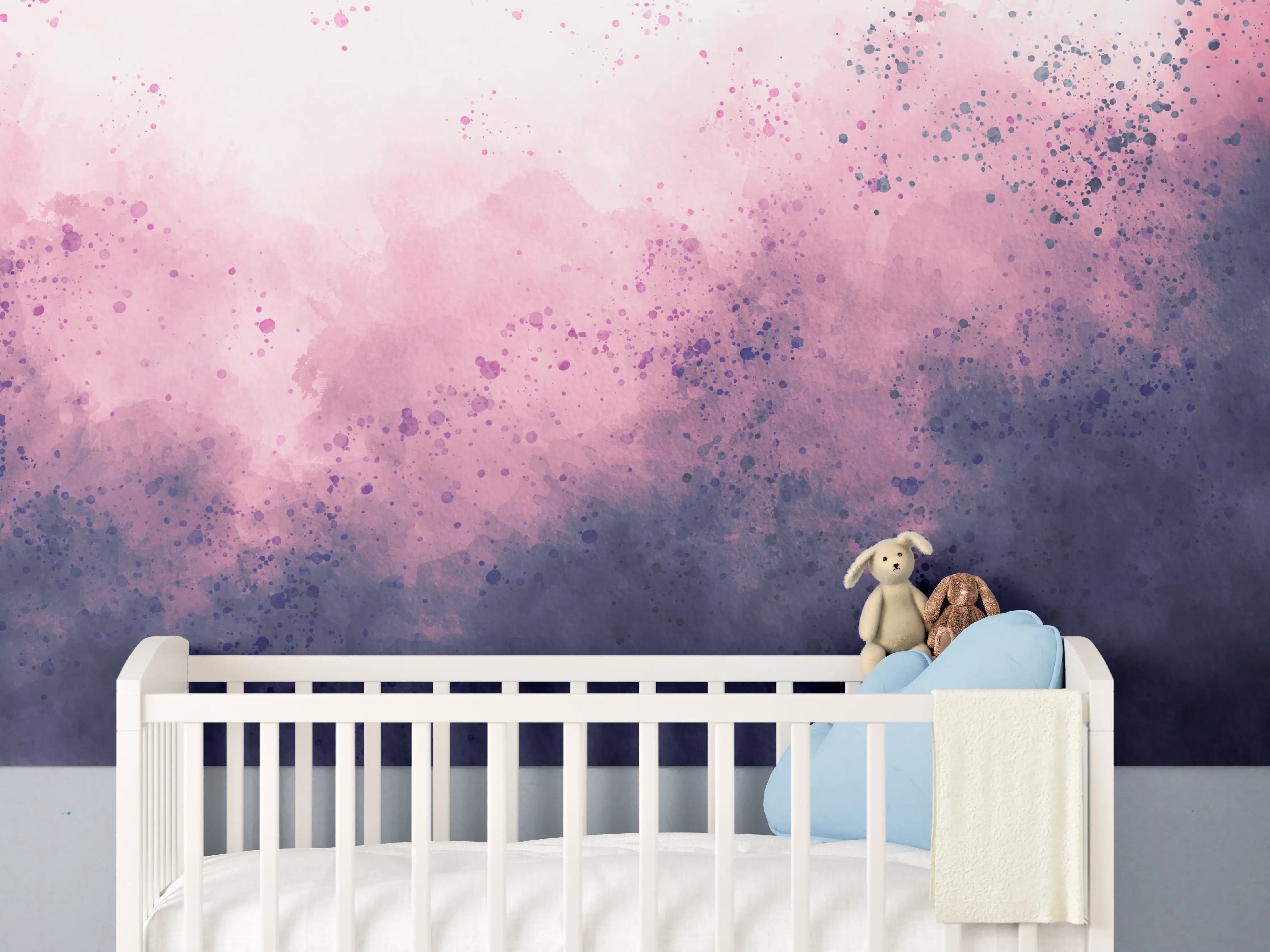 Babyzimmer Wandgestaltung - Blaue Lila Aquarell Himmel Textur