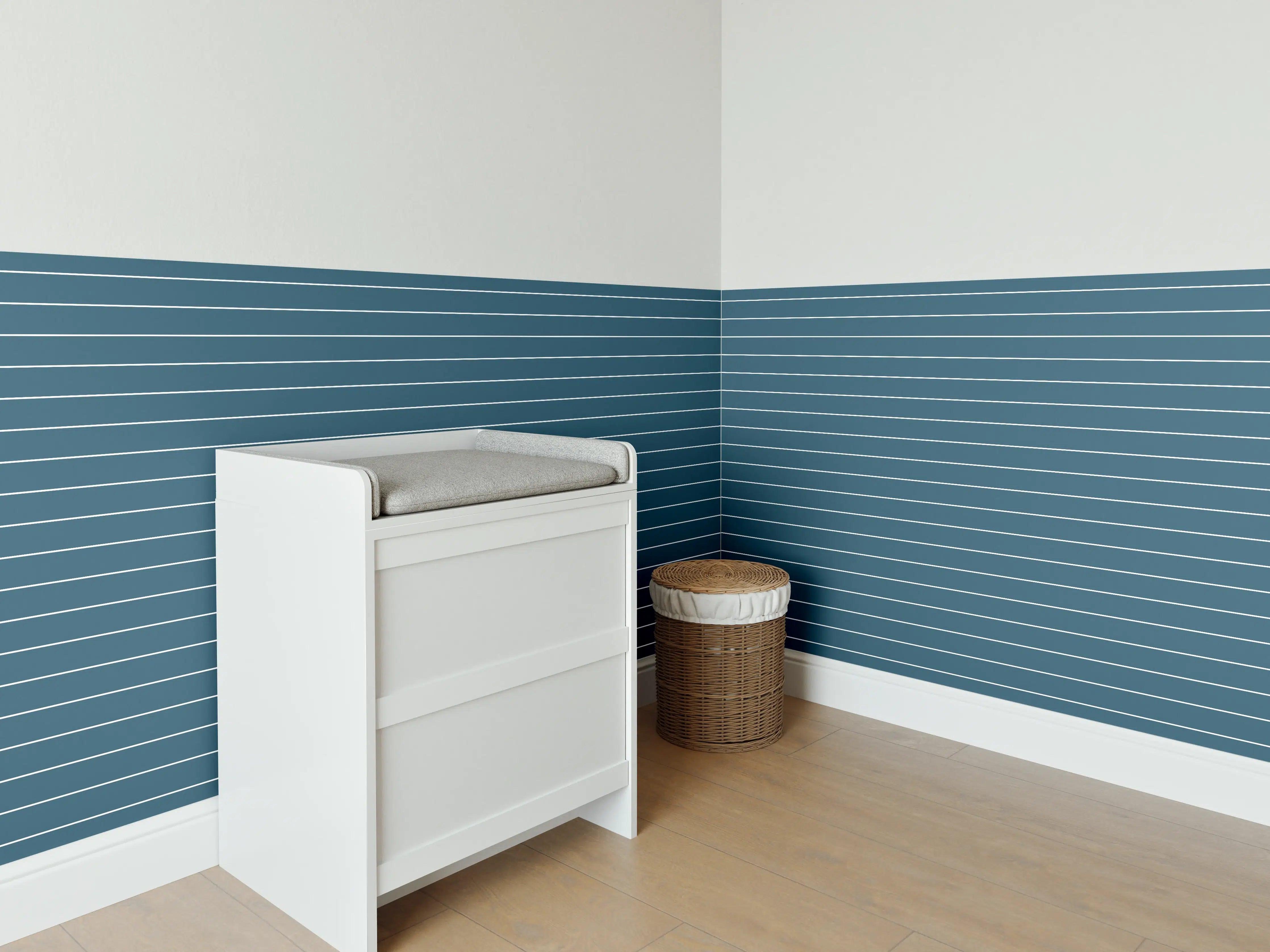 Babyzimmer Wandgestaltung - Blaue Linien-Designtapete