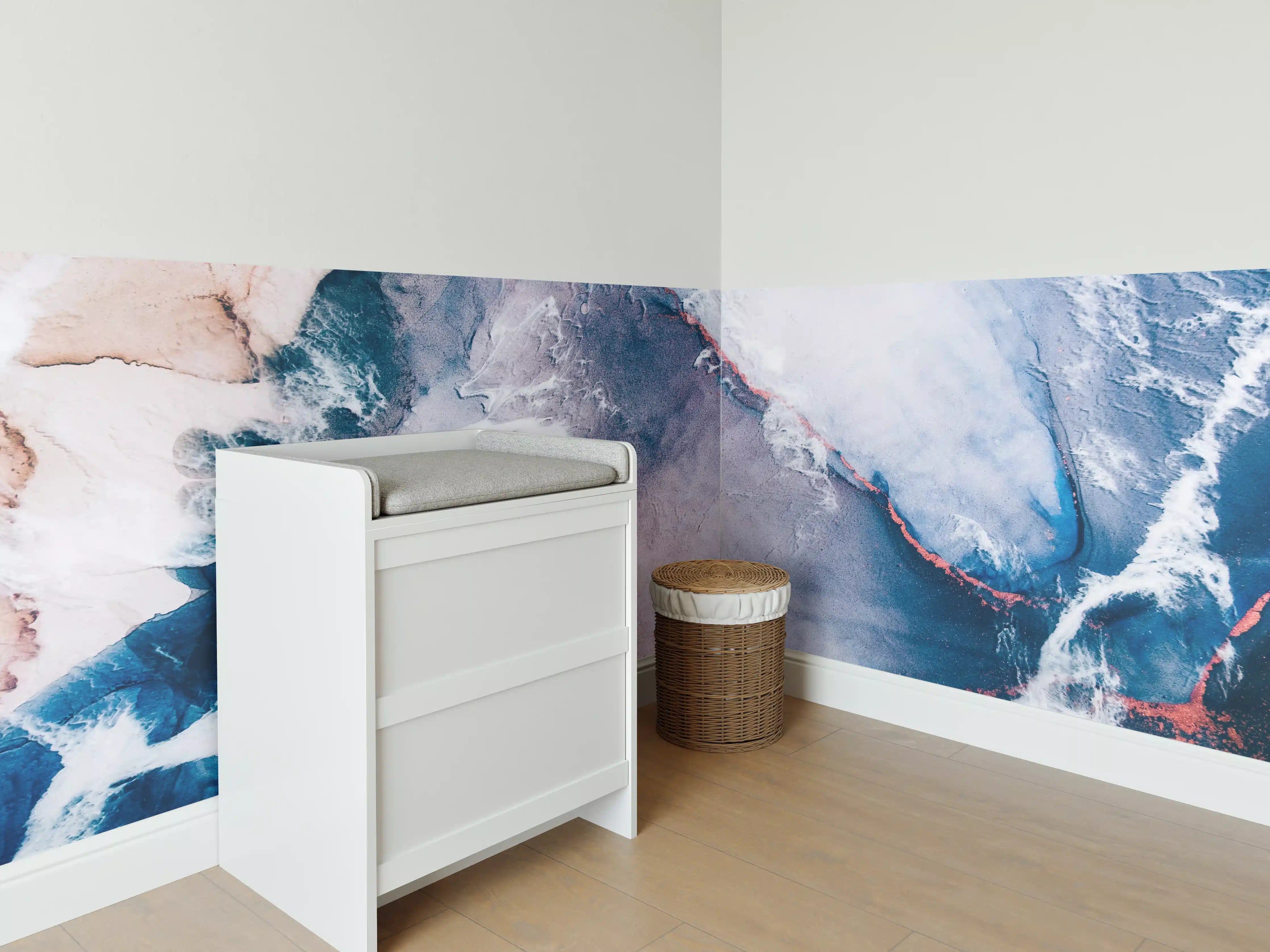 Babyzimmer Wandgestaltung - Blaue Marmorwasser Textur