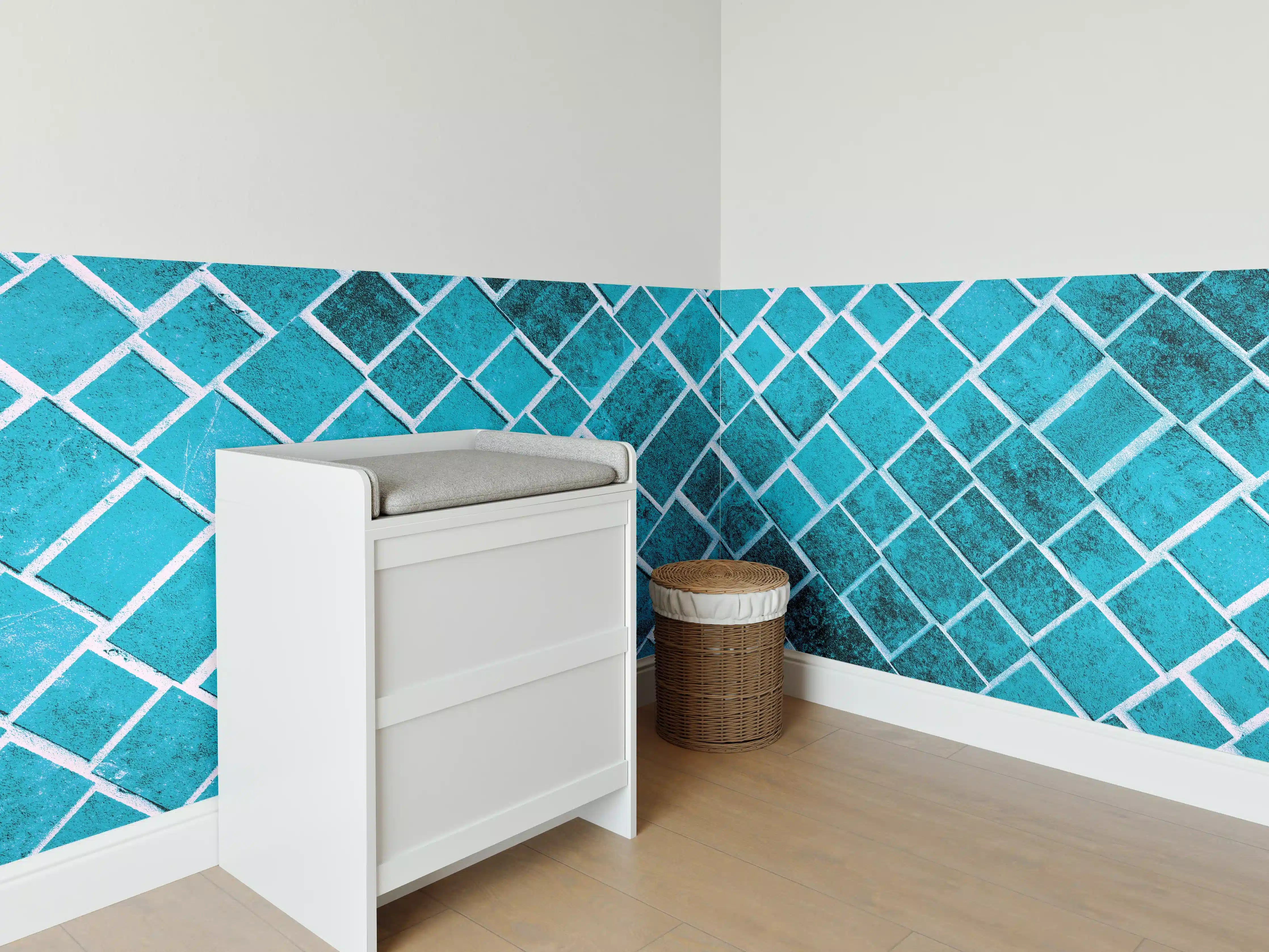 Babyzimmer Wandgestaltung - Blaue Mosaikfliesen mit Wasseroptik