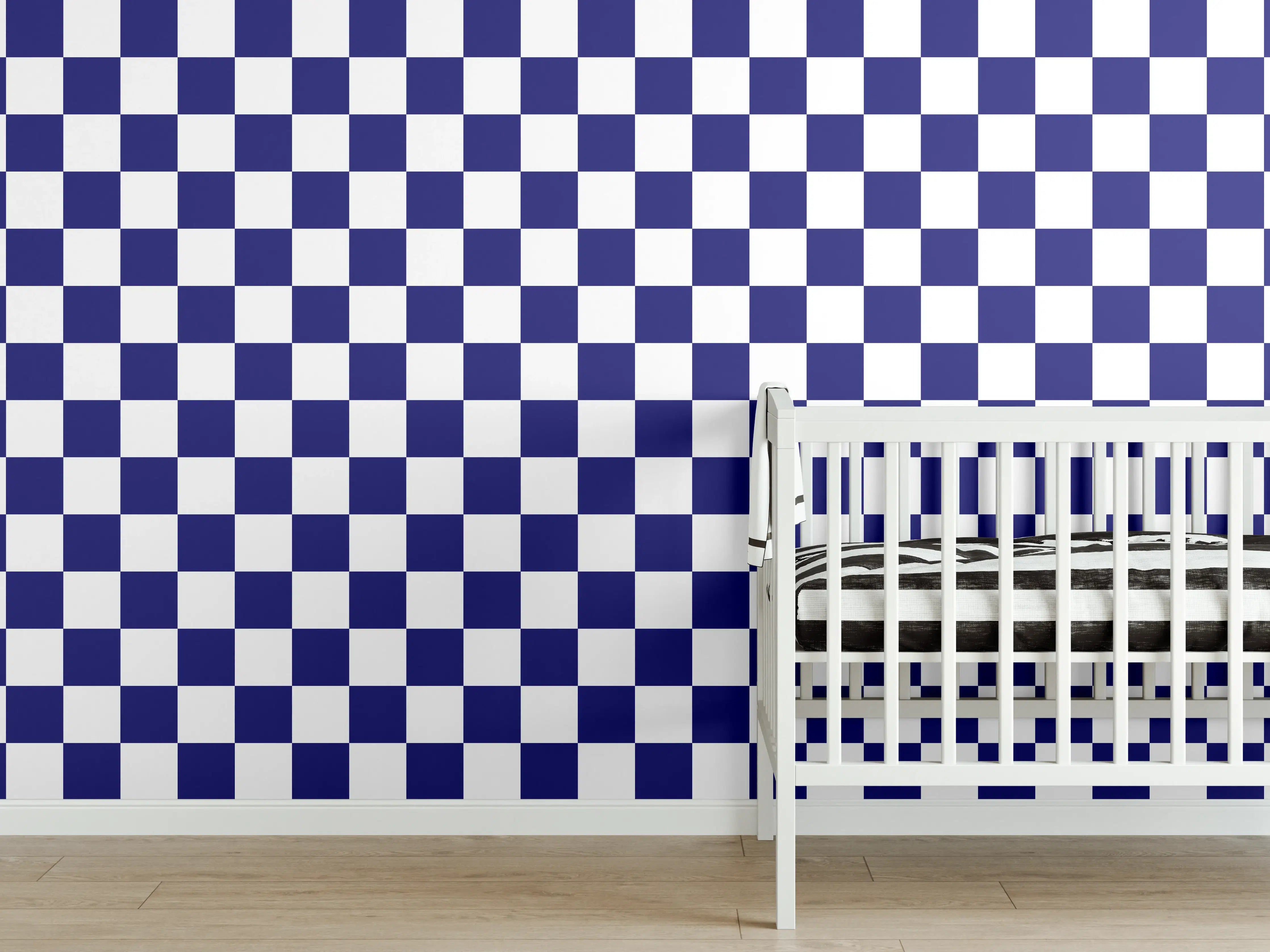 Babyzimmer Wandgestaltung - Blaue Retro-Muster Fliesen