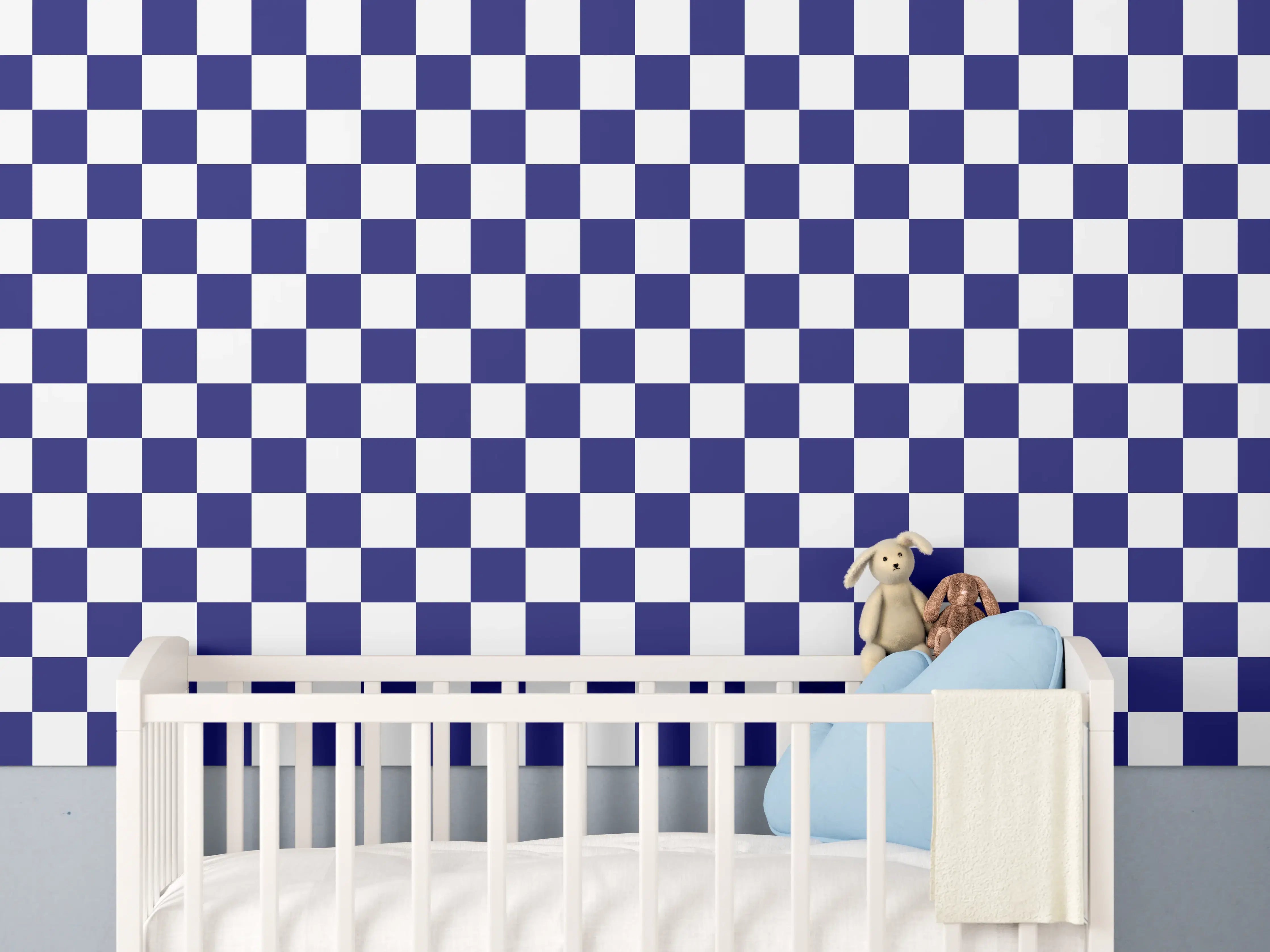 Babyzimmer Wandgestaltung - Blaue Retro-Muster Fliesen