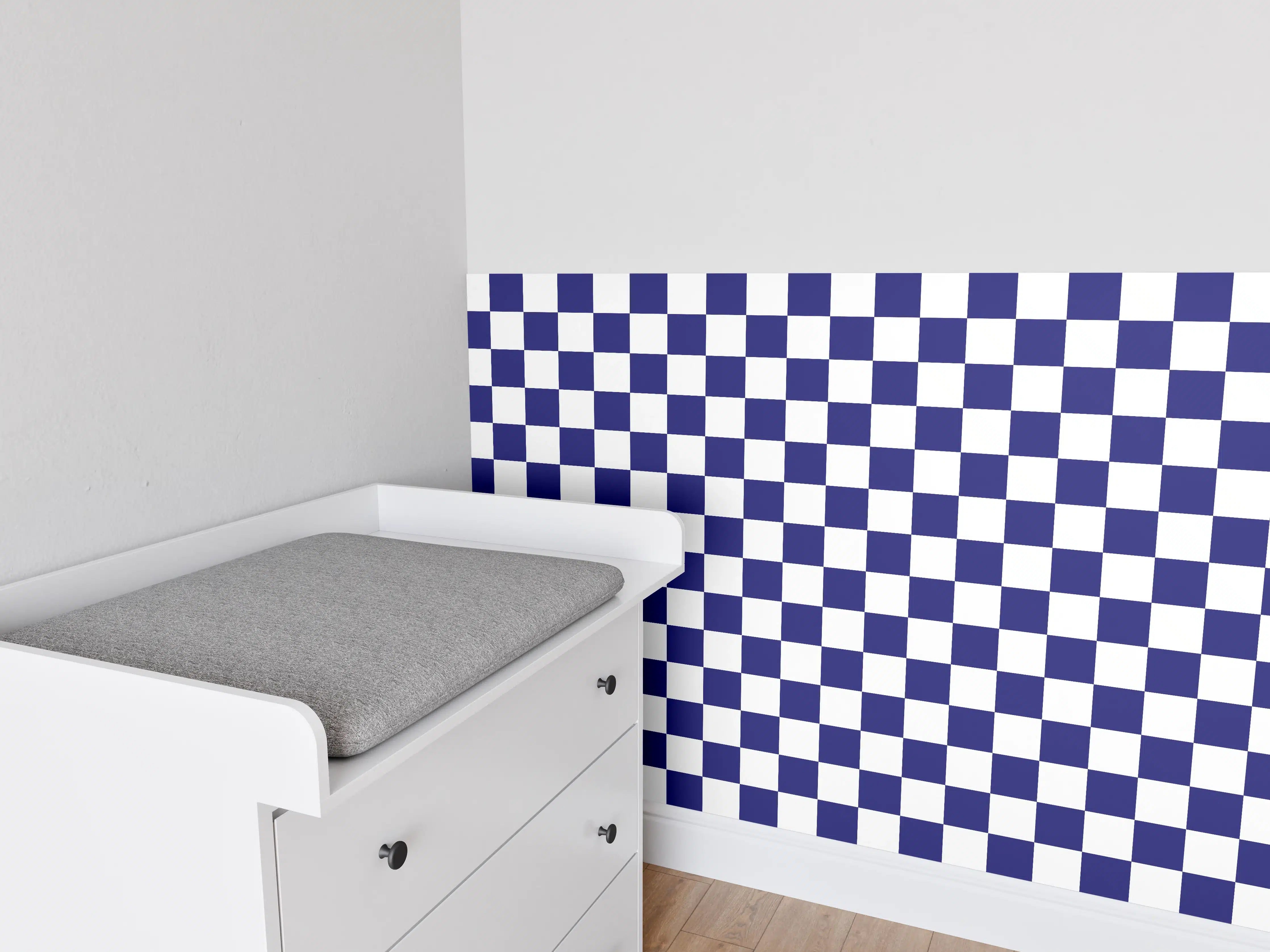 Babyzimmer Wandgestaltung - Blaue Retro-Muster Fliesen