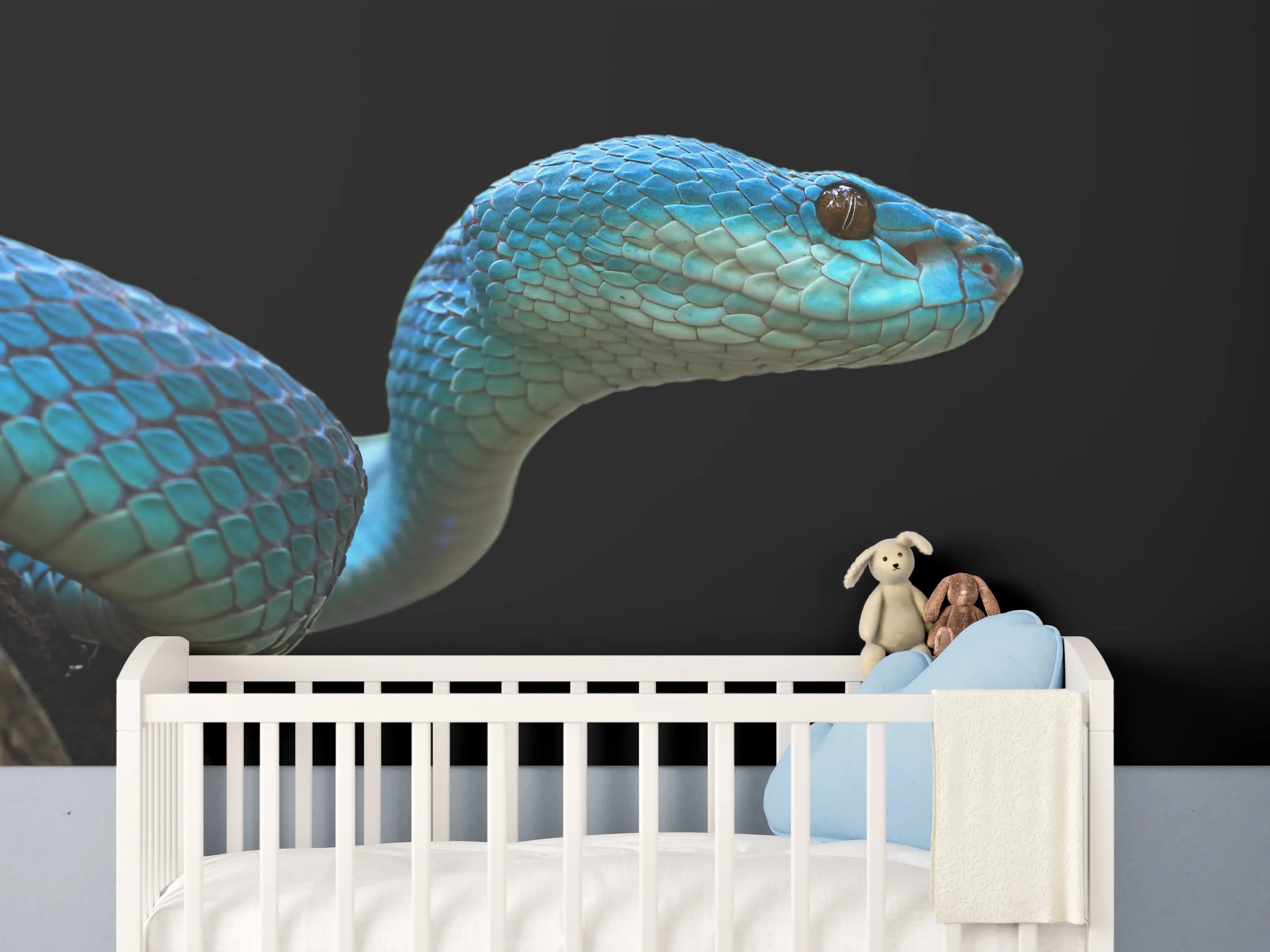 Babyzimmer Wandgestaltung - Blaue Vipernschlange Nahaufnahme