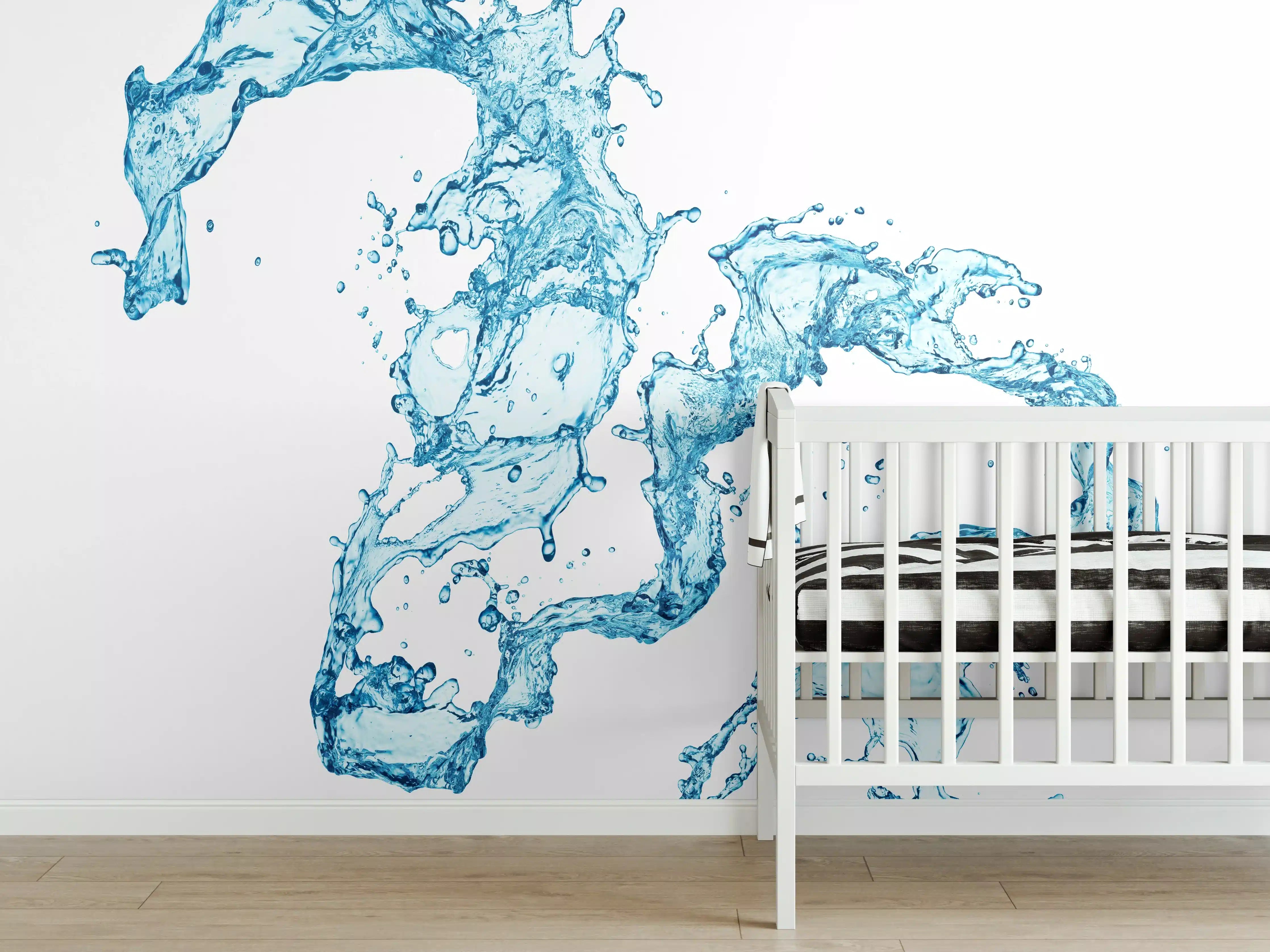 Babyzimmer Wandgestaltung - Blaue Wasser Spritzer weißer Hintergrund