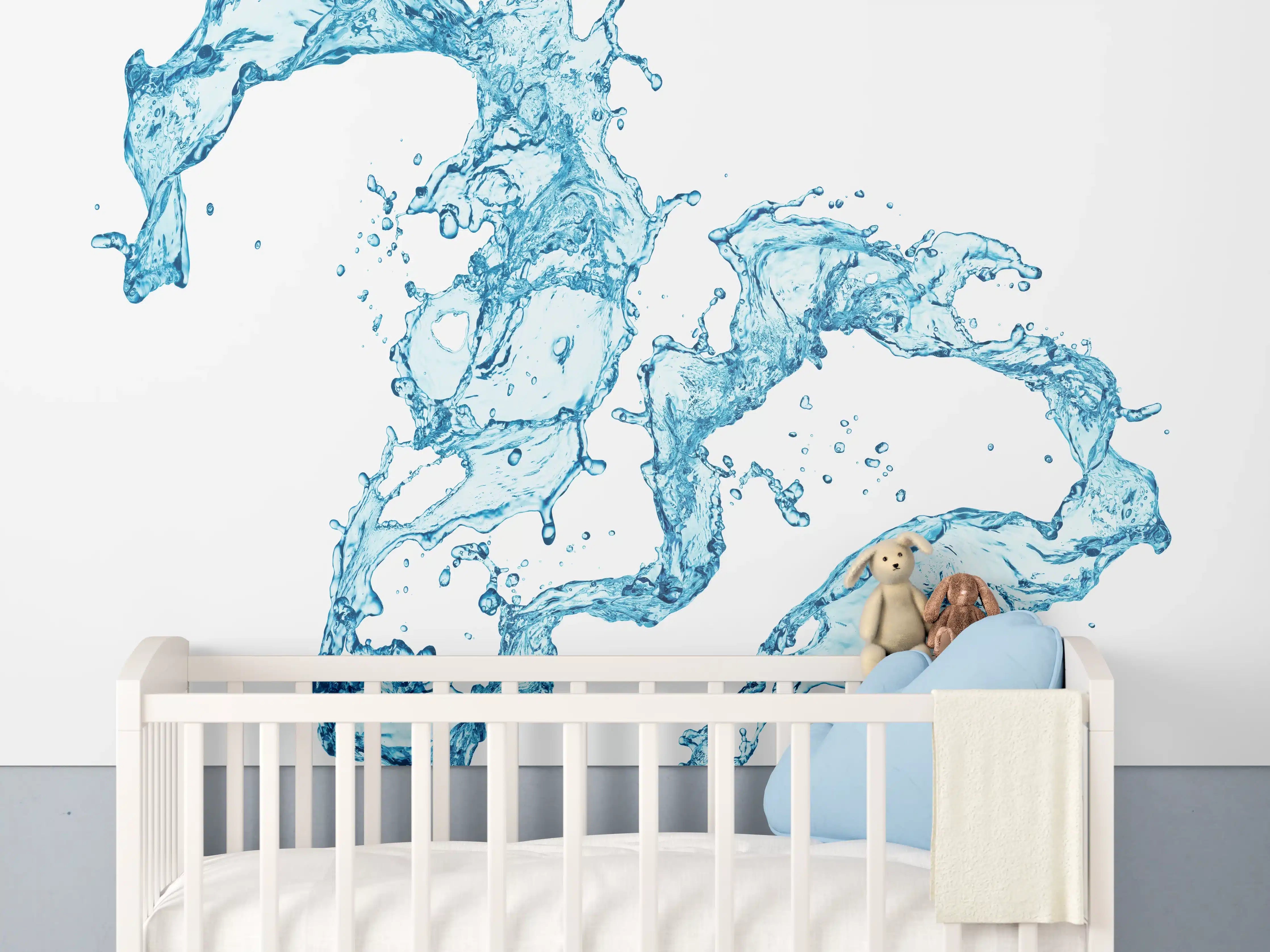 Babyzimmer Wandgestaltung - Blaue Wasser Spritzer weißer Hintergrund
