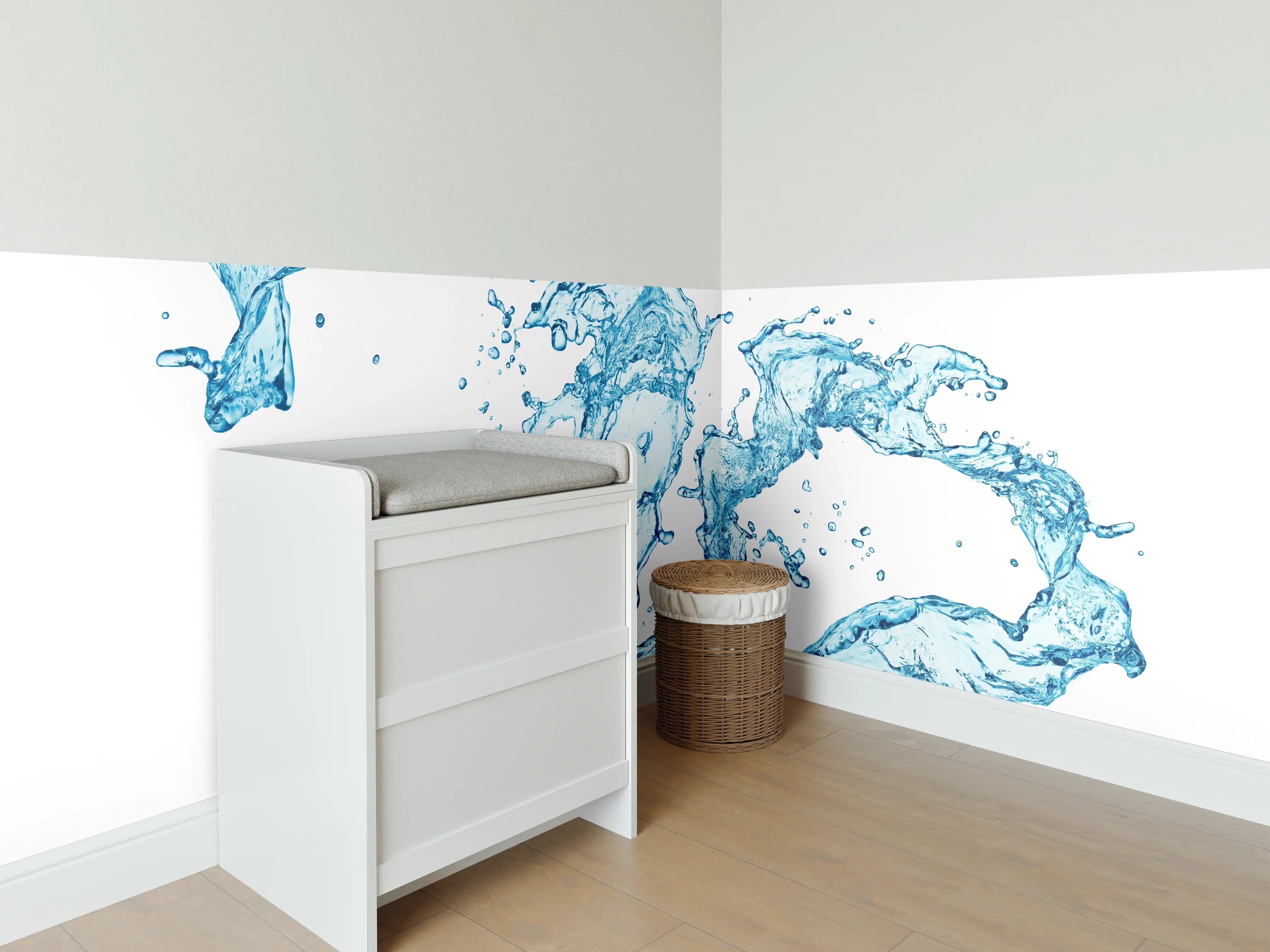 Babyzimmer Wandgestaltung - Blaue Wasser Spritzer weißer Hintergrund