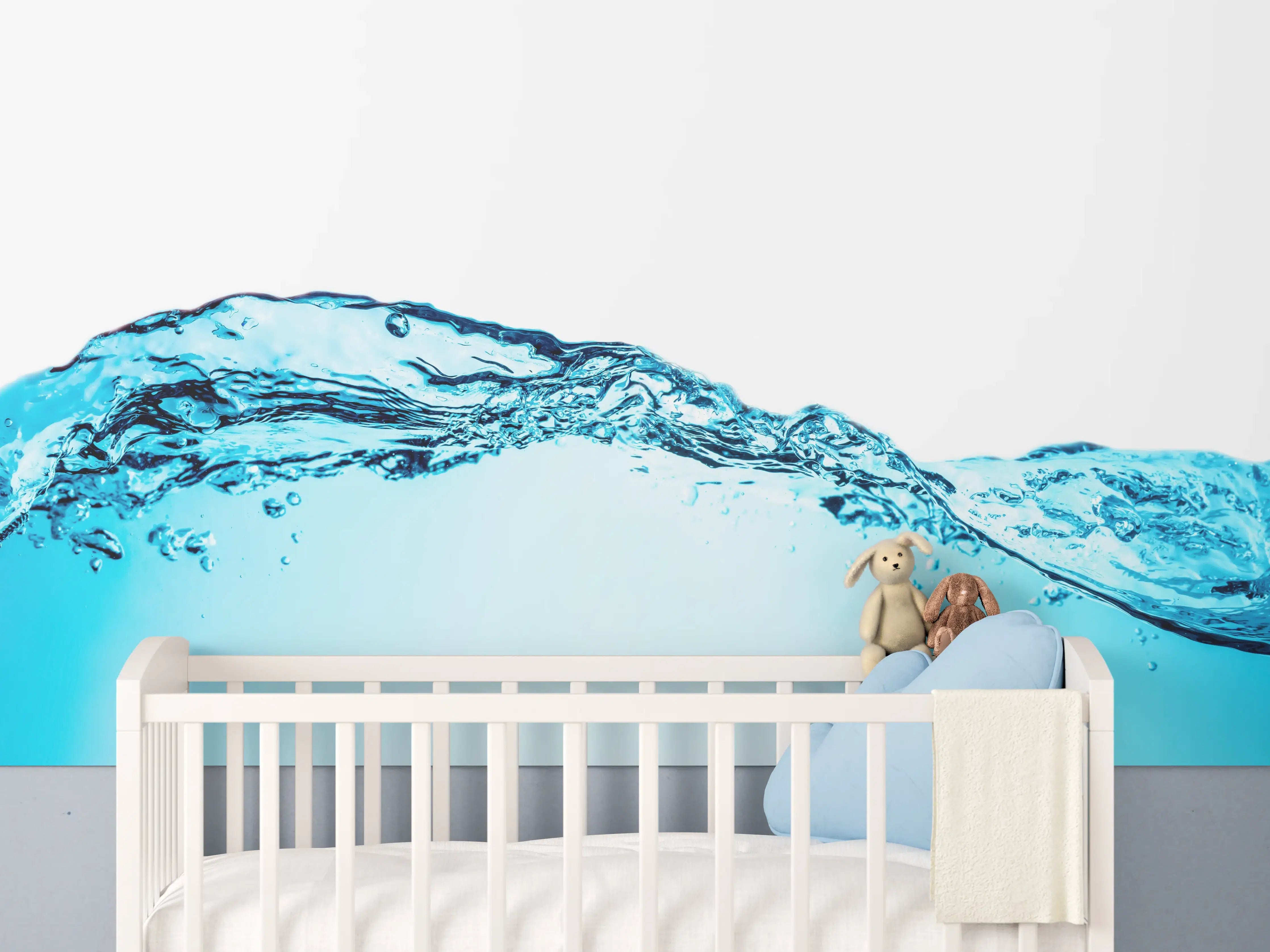Babyzimmer Wandgestaltung - Blaue Wasserwelle mit Bläschen