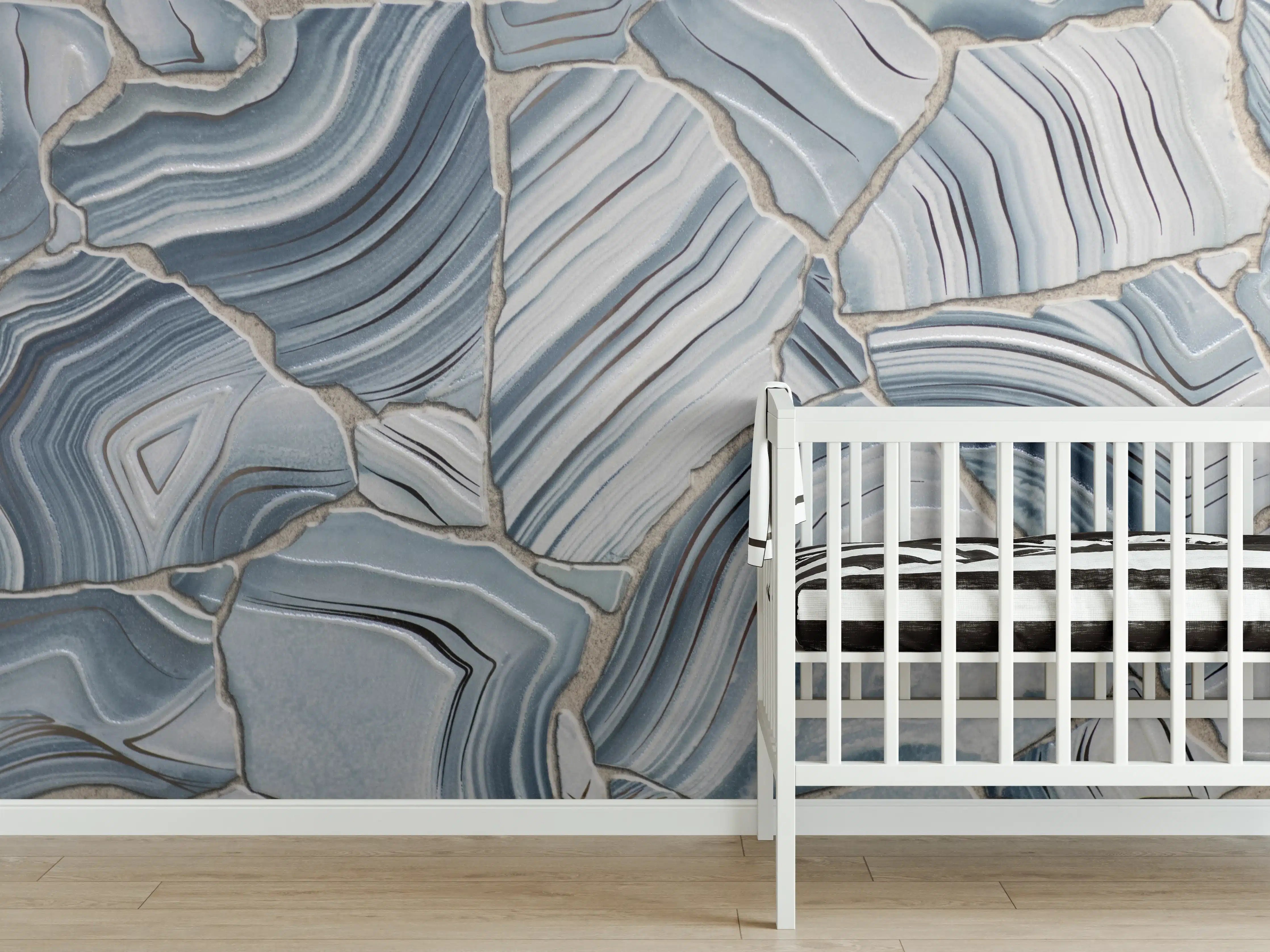 Babyzimmer Wandgestaltung - Blaue und weiße Marmorstruktur