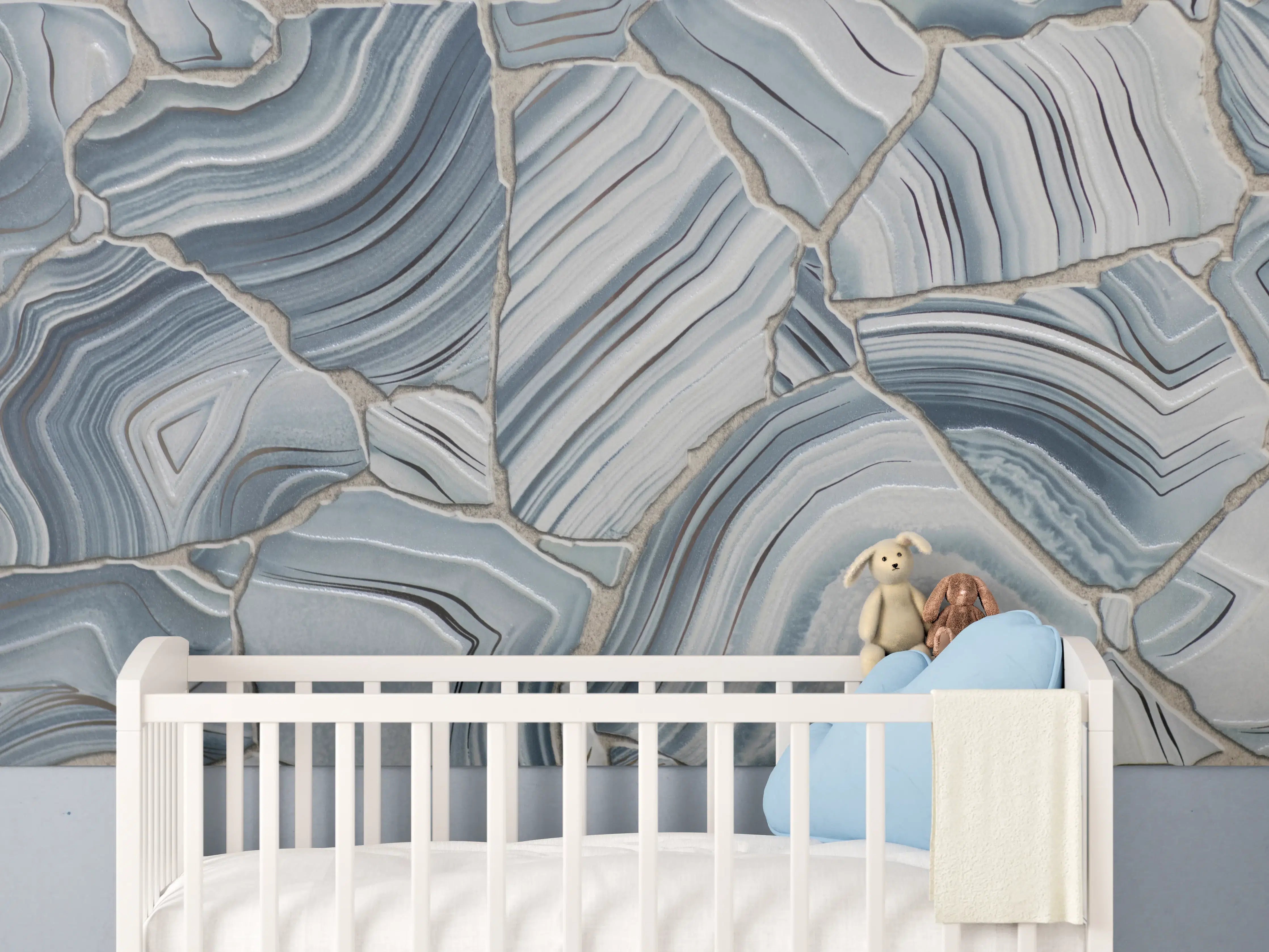 Babyzimmer Wandgestaltung - Blaue und weiße Marmorstruktur