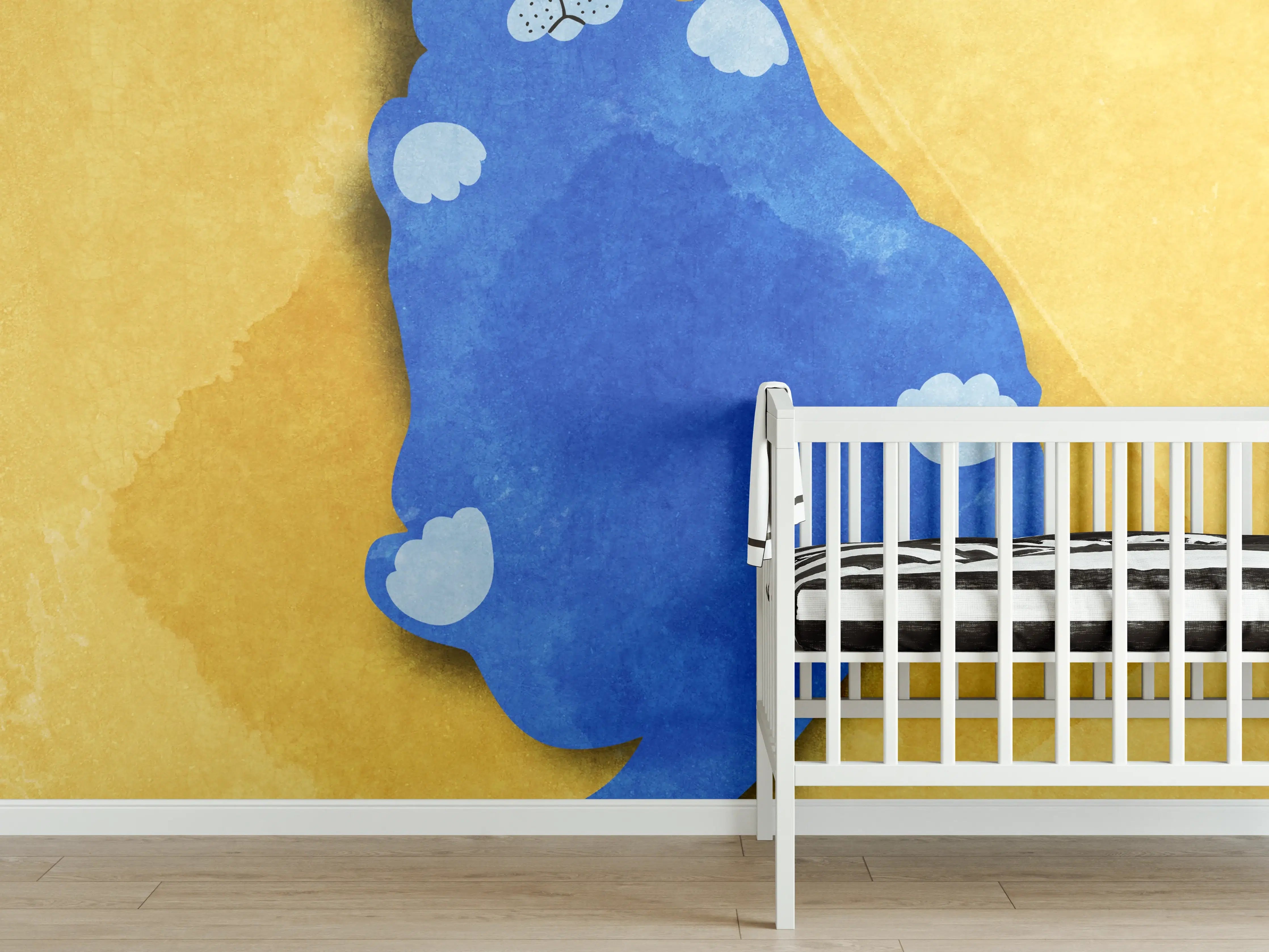Babyzimmer Wandgestaltung - Blauer Lustiger Katzen-Print
