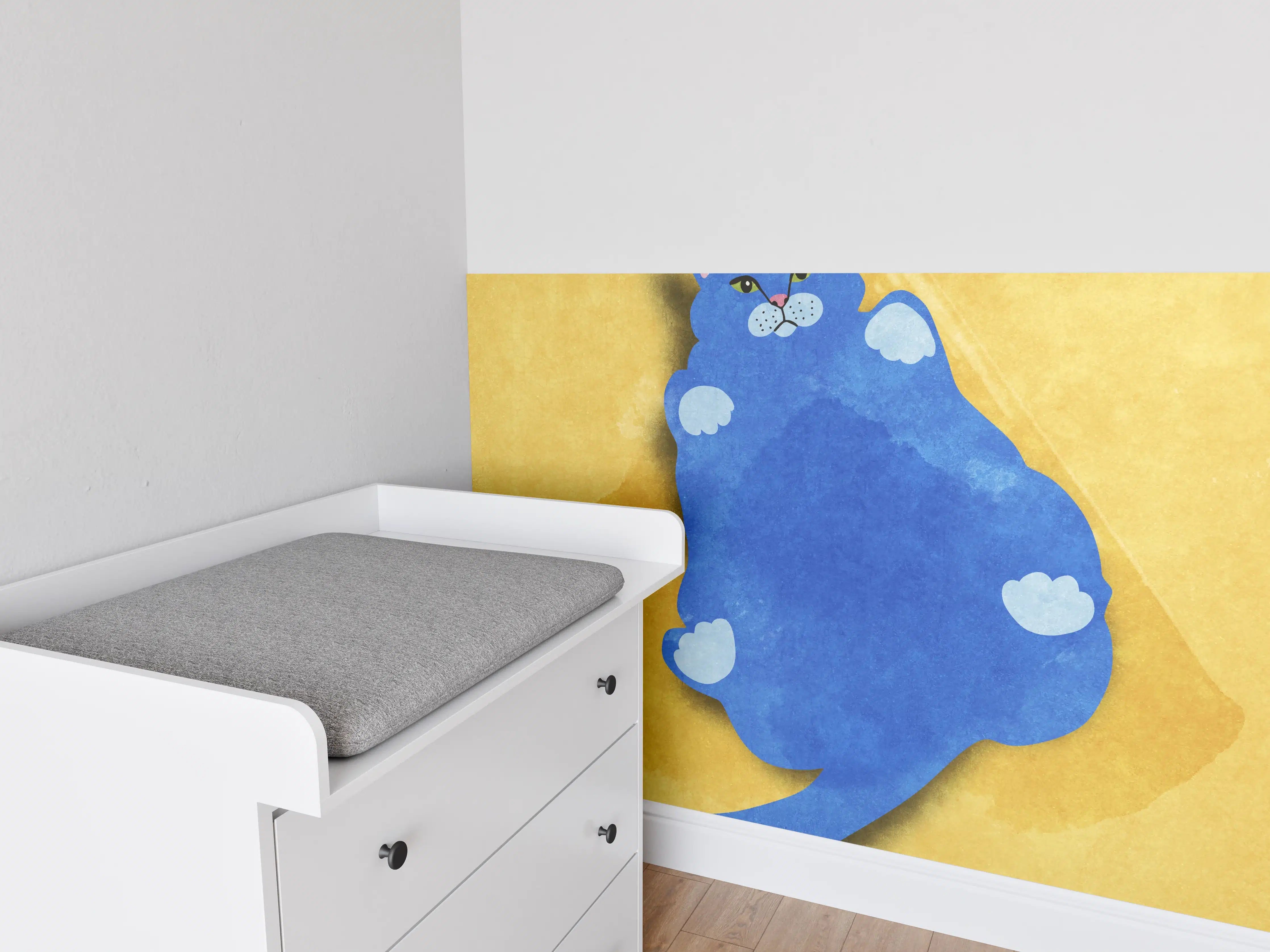 Babyzimmer Wandgestaltung - Blauer Lustiger Katzen-Print