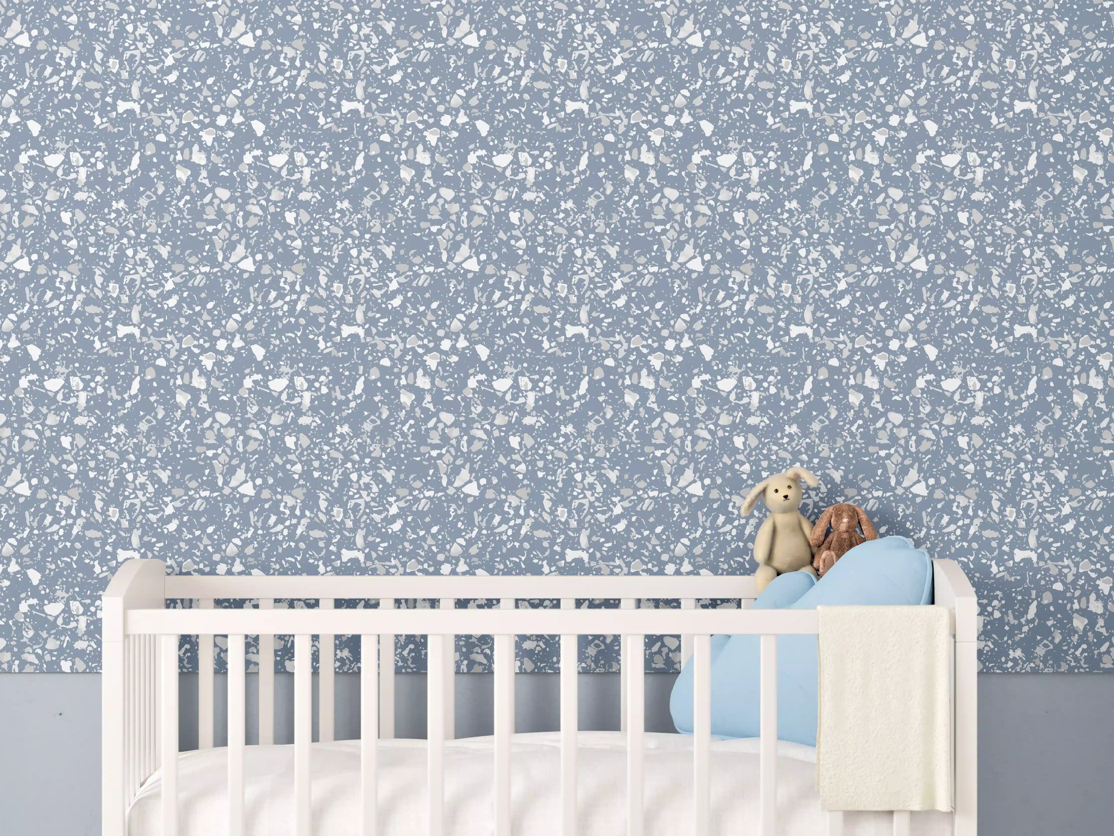 Babyzimmer Wandgestaltung - Blauer Terrazzo-Style