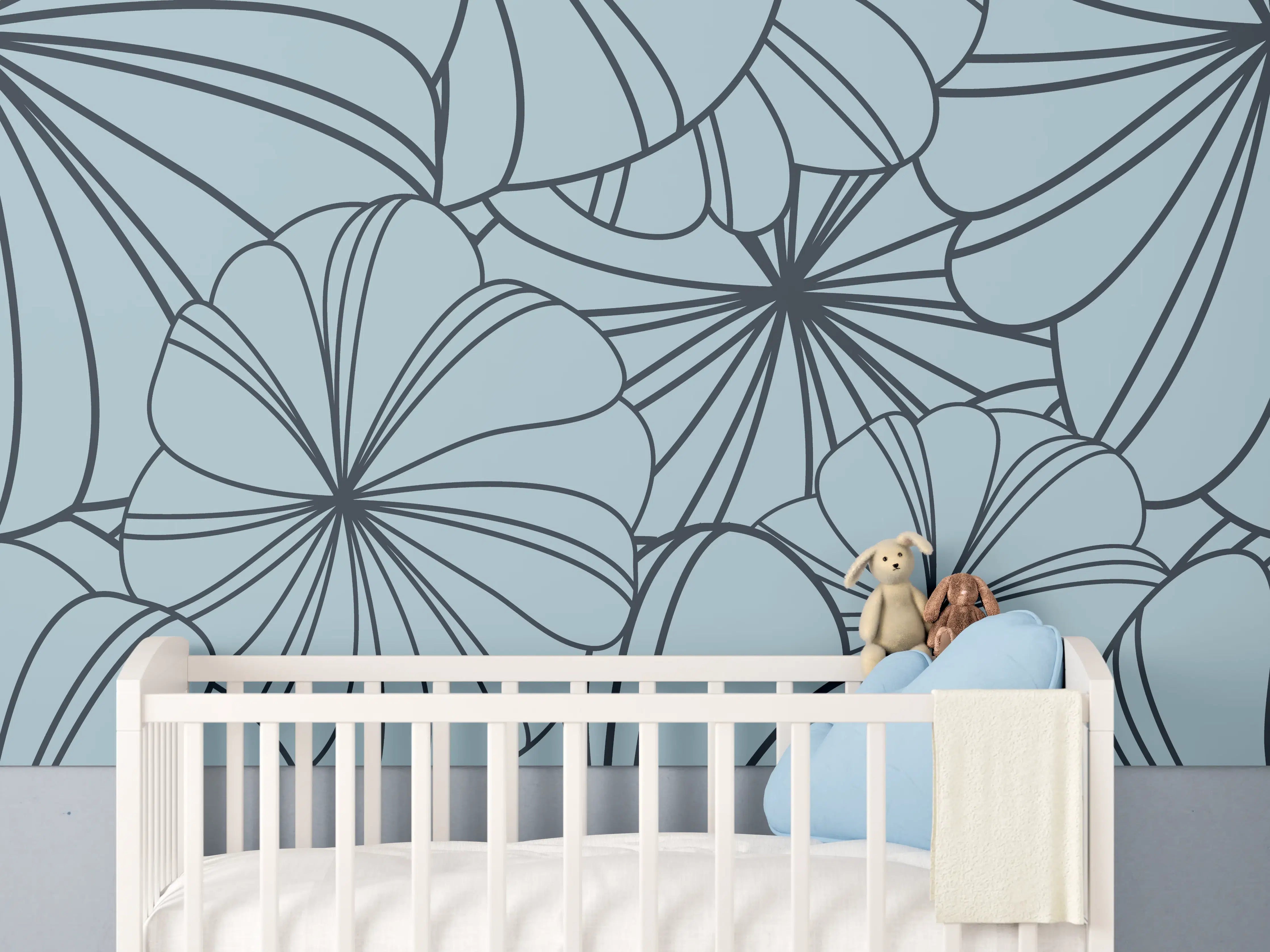 Babyzimmer Wandgestaltung - Blaues Blumenmuster Design