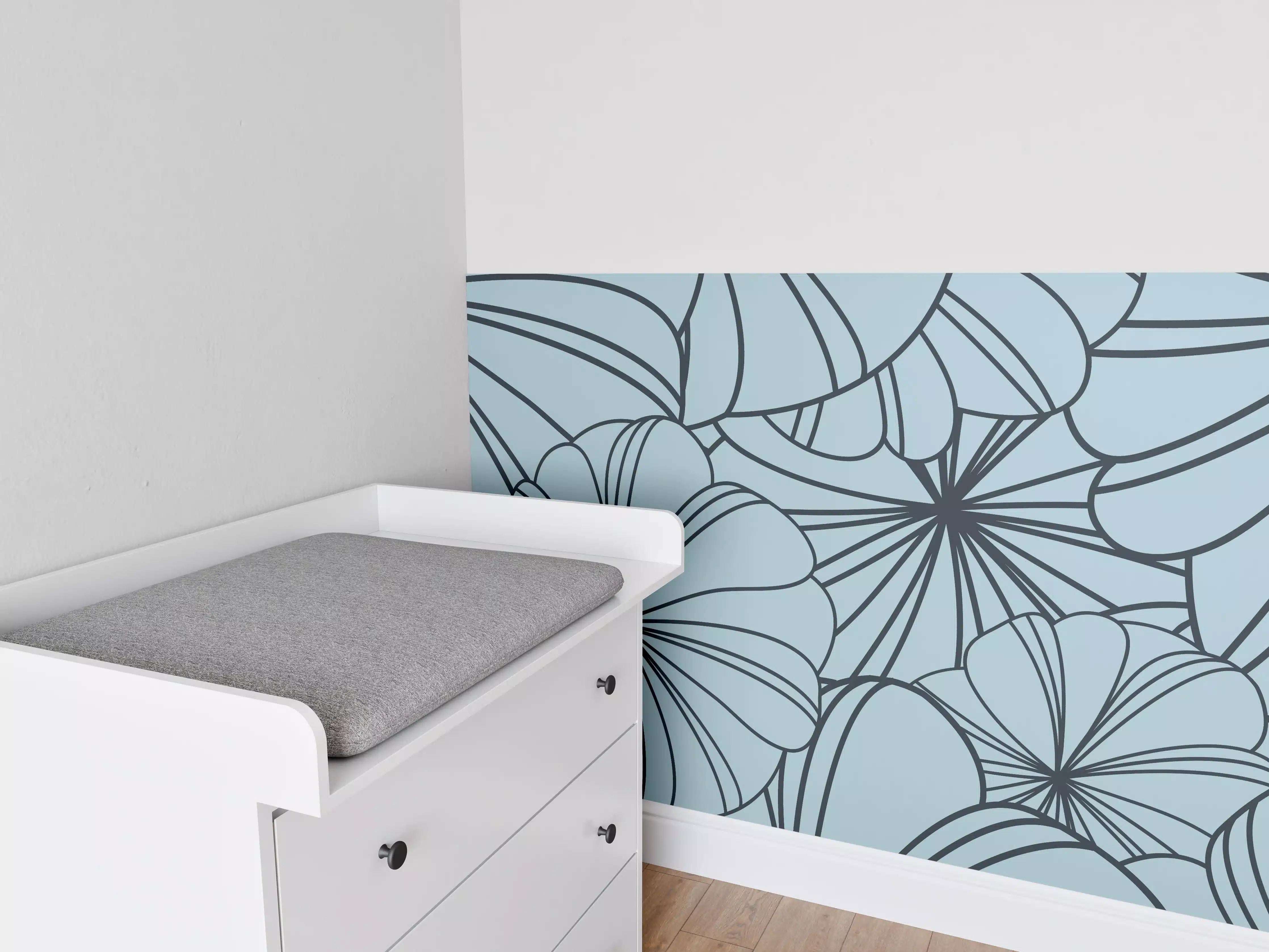 Babyzimmer Wandgestaltung - Blaues Blumenmuster Design