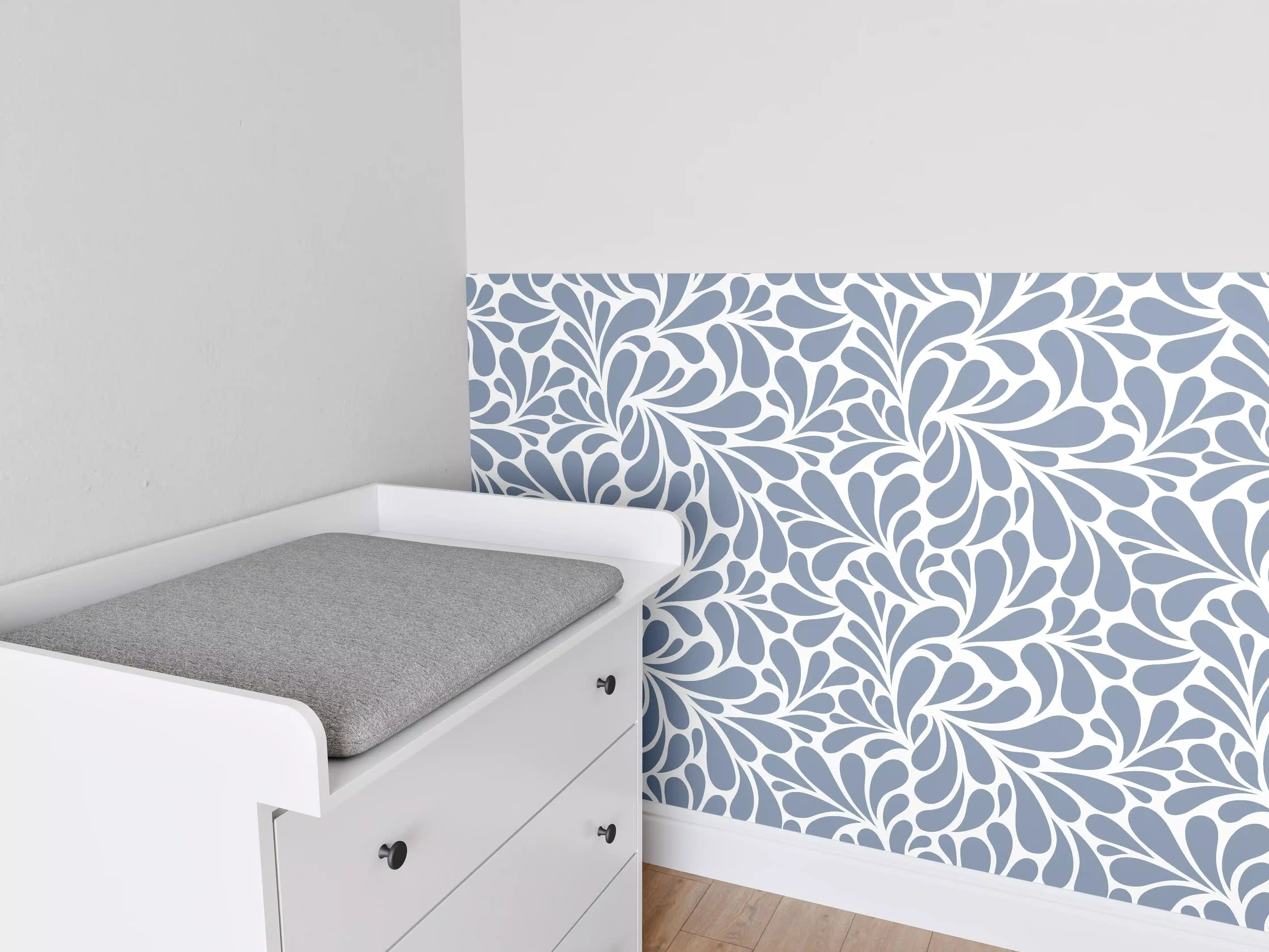 Babyzimmer Wandgestaltung - Blaues Floral-Design für elegante Räume