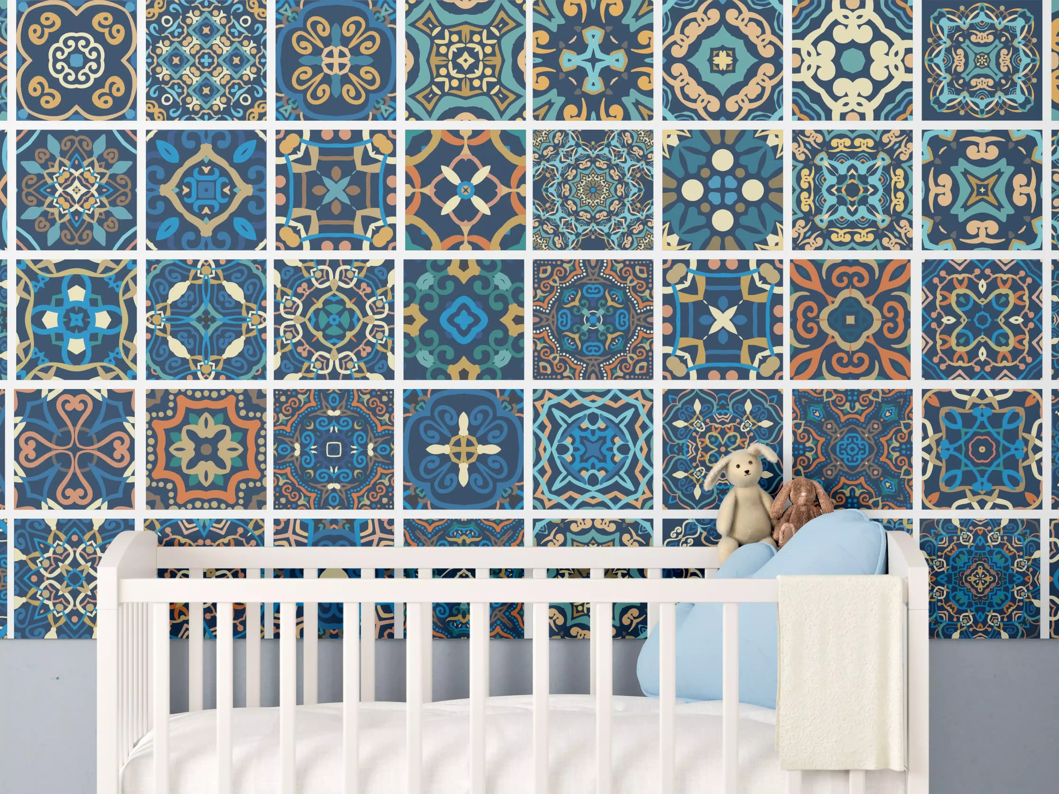 Babyzimmer Wandgestaltung - Blaues Orientalisches Fliesenmuster