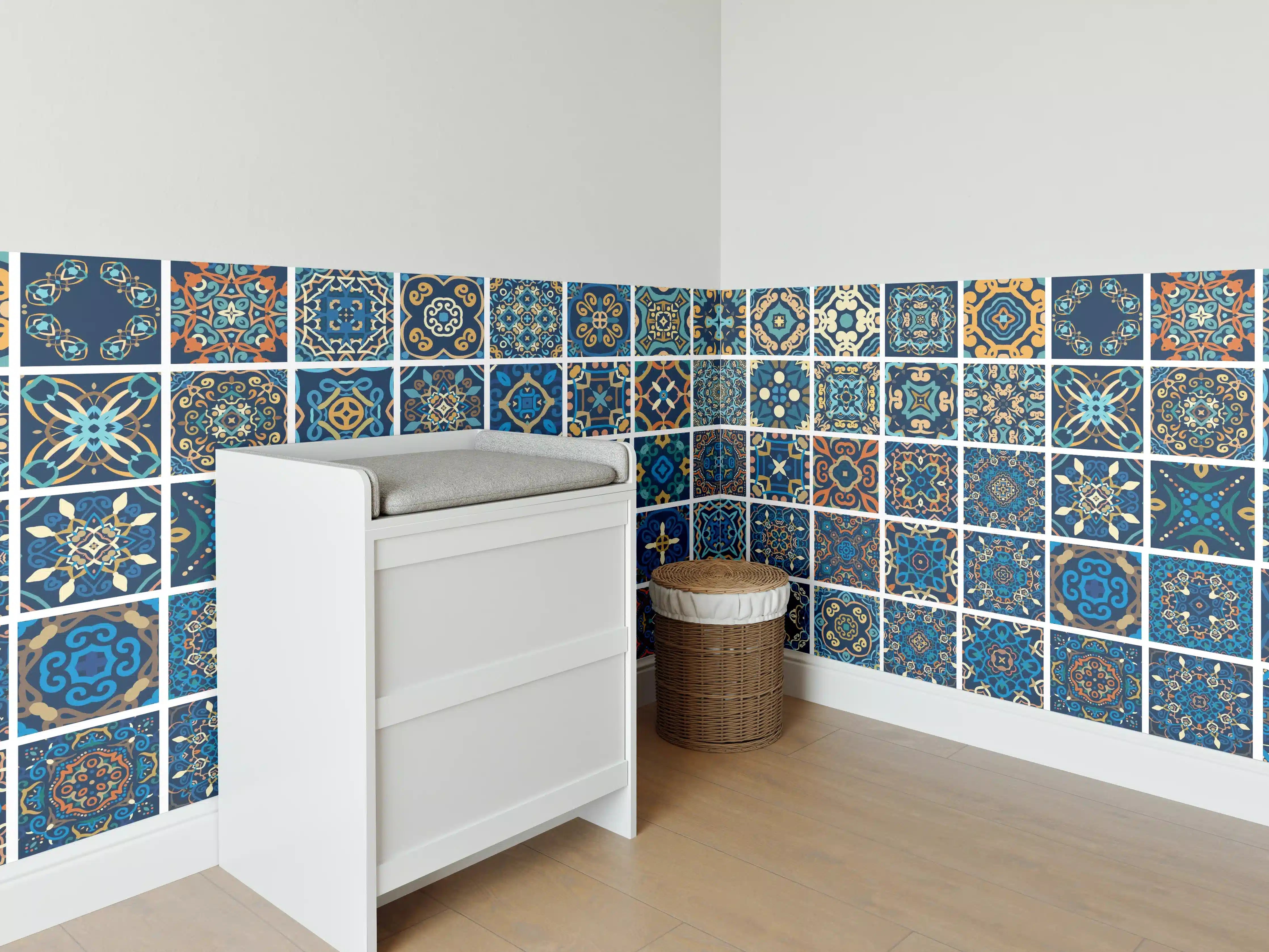 Babyzimmer Wandgestaltung - Blaues Orientalisches Fliesenmuster