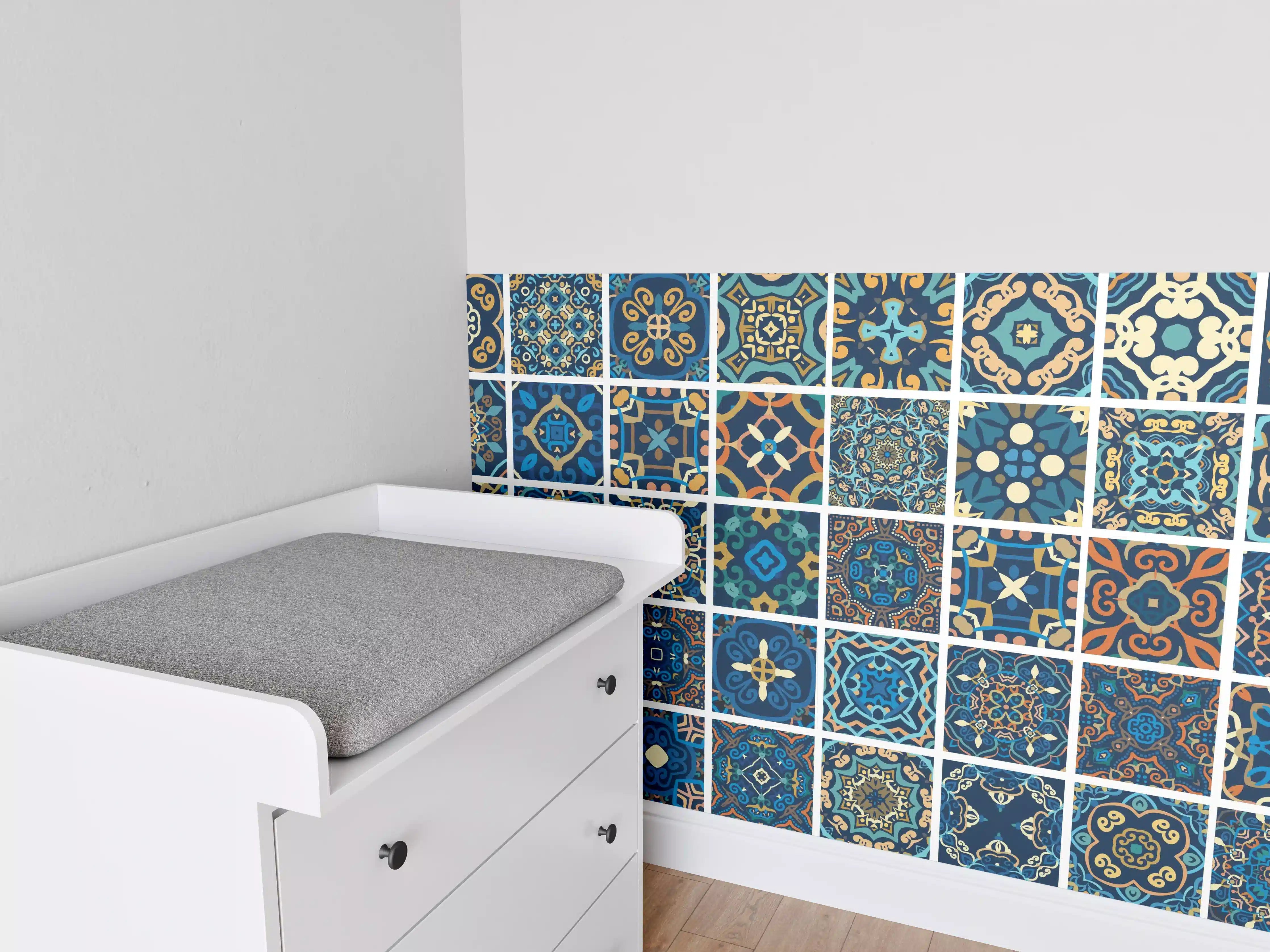 Babyzimmer Wandgestaltung - Blaues Orientalisches Fliesenmuster