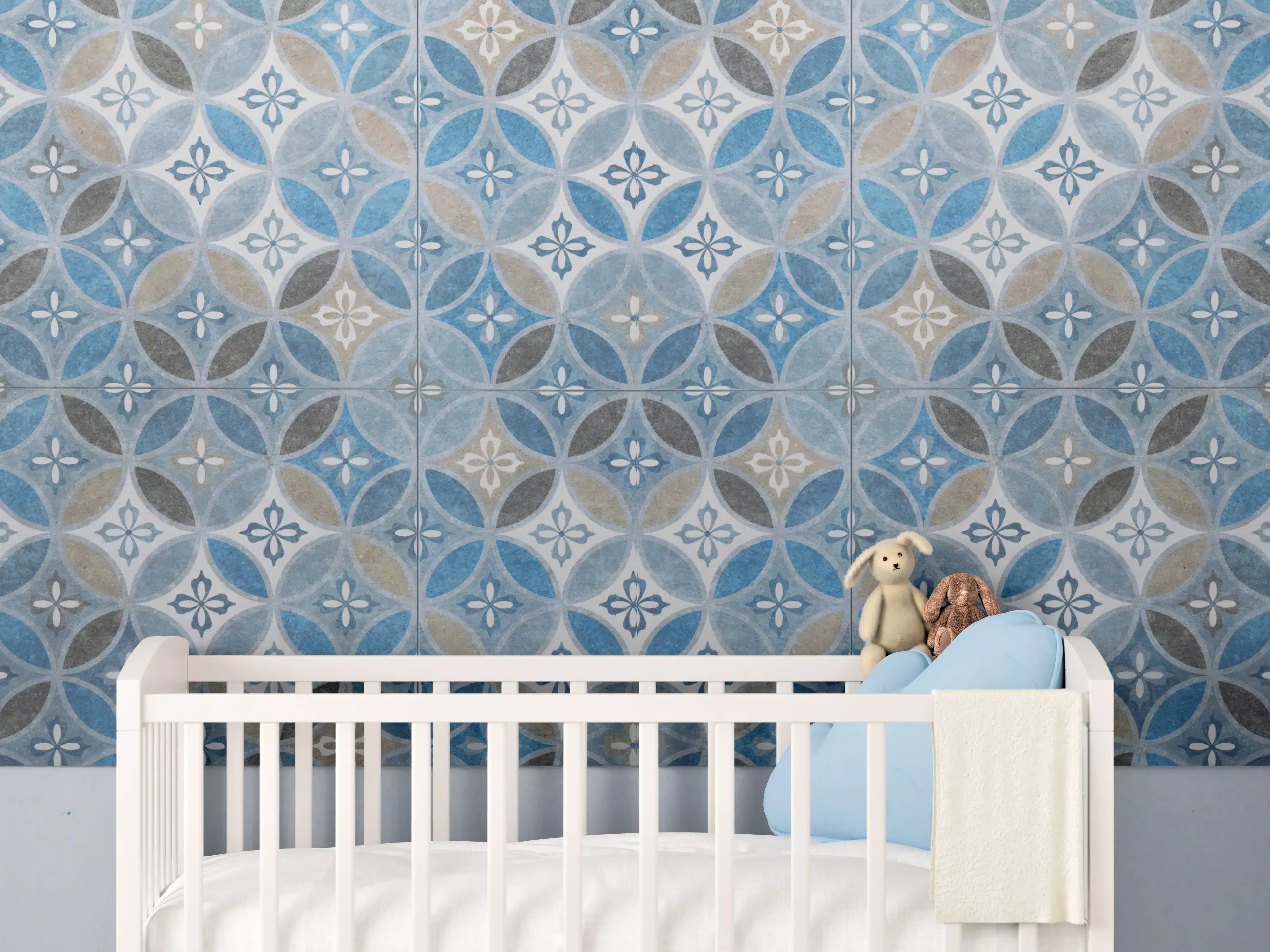 Babyzimmer Wandgestaltung - Blaues Vintage Mosaik