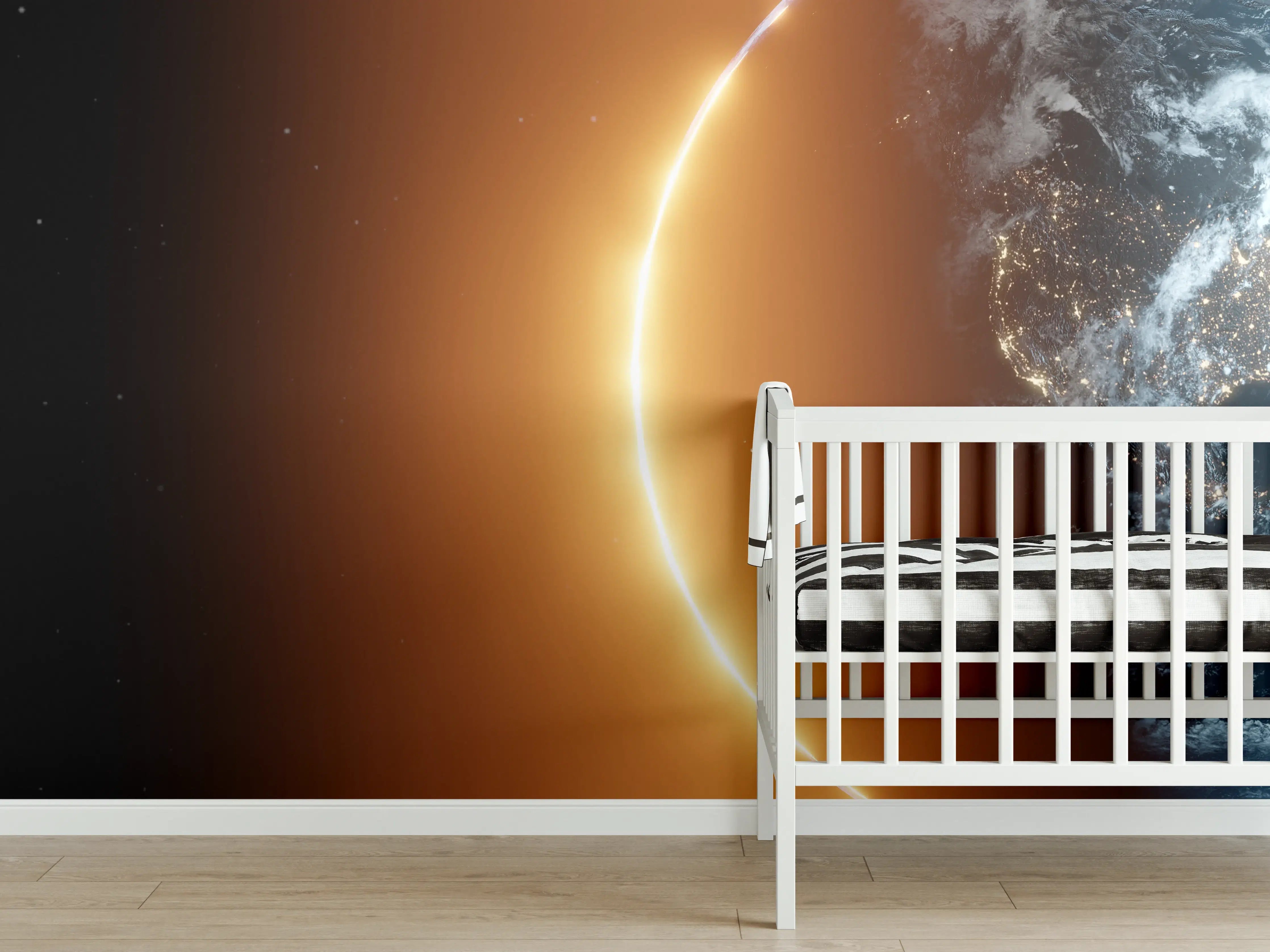 Babyzimmer Wandgestaltung - Blick auf Erde - Nacht der USA