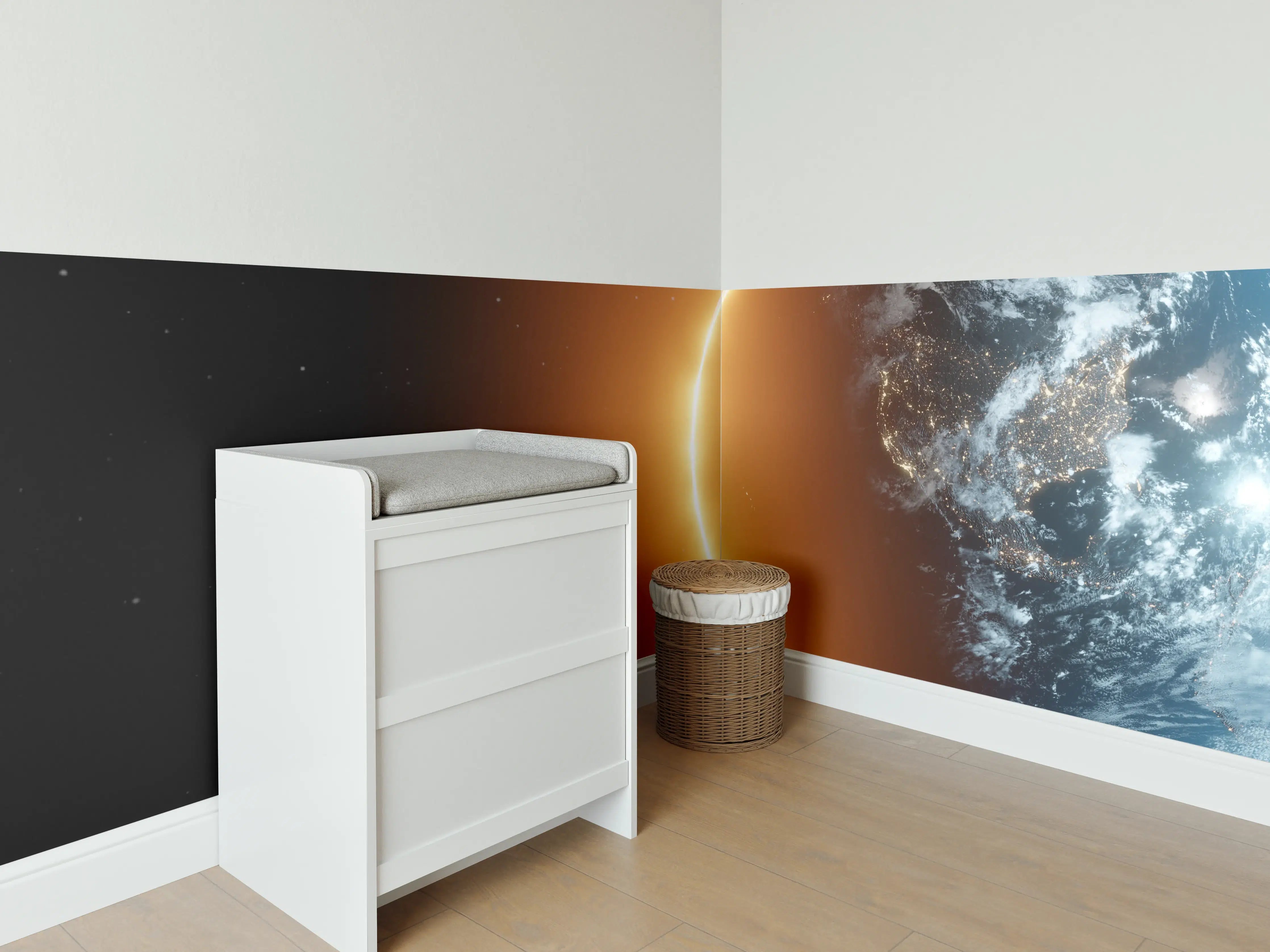 Babyzimmer Wandgestaltung - Blick auf Erde - Nacht der USA