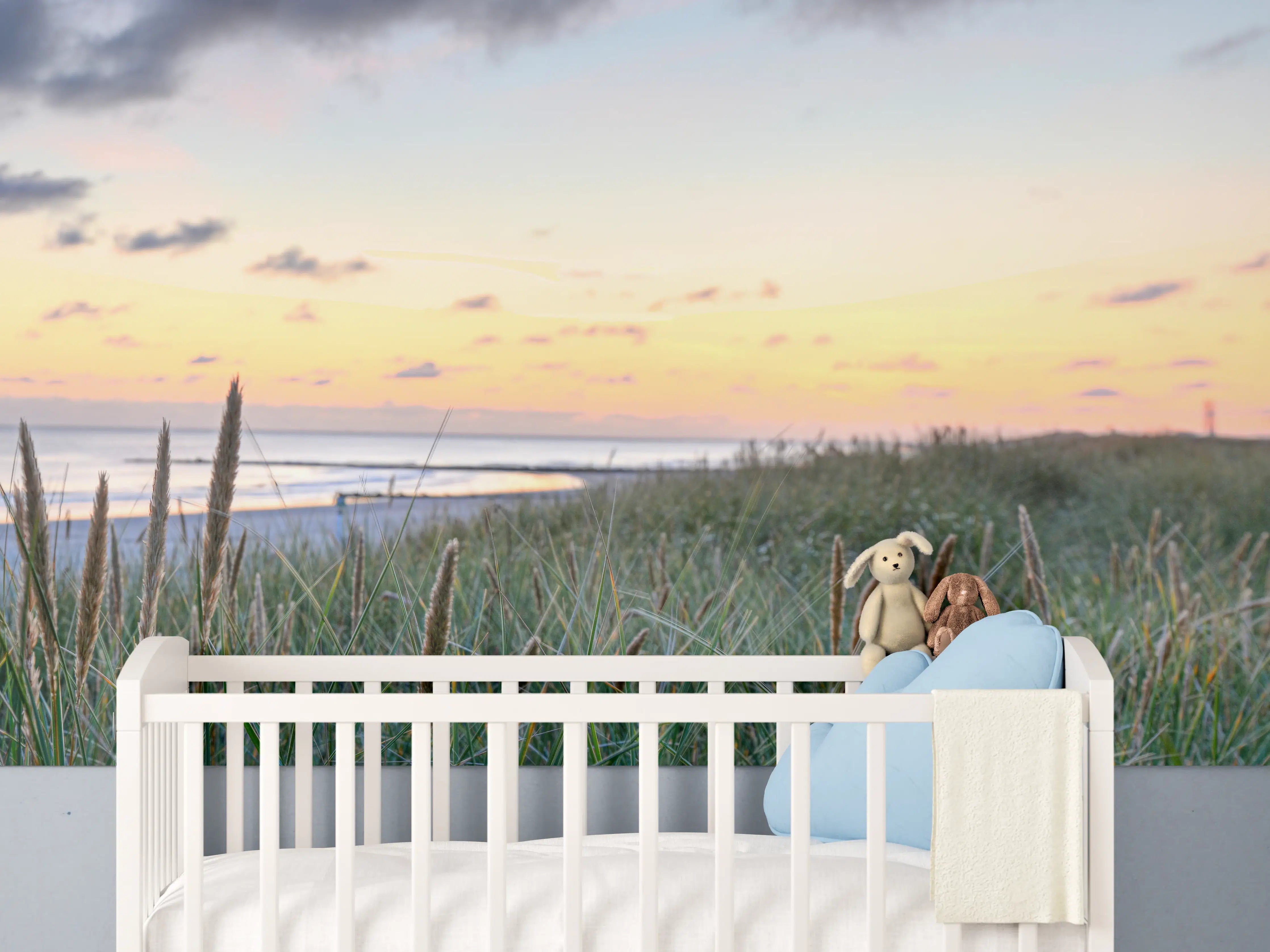 Babyzimmer Wandgestaltung - Blick auf den Strand bei Sonnenuntergang