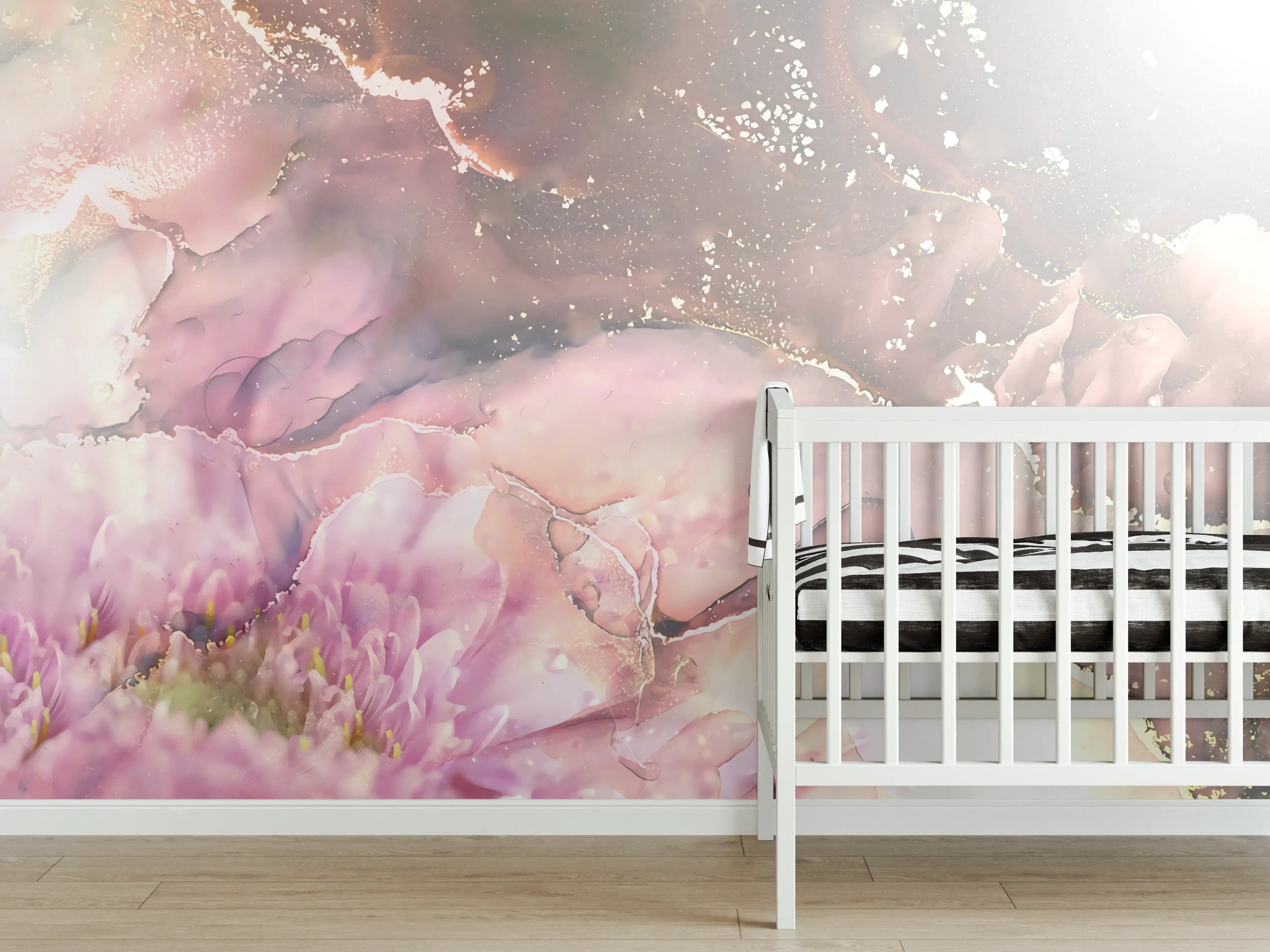 Babyzimmer Wandgestaltung - Blühende Pastell-Marmor-Textur