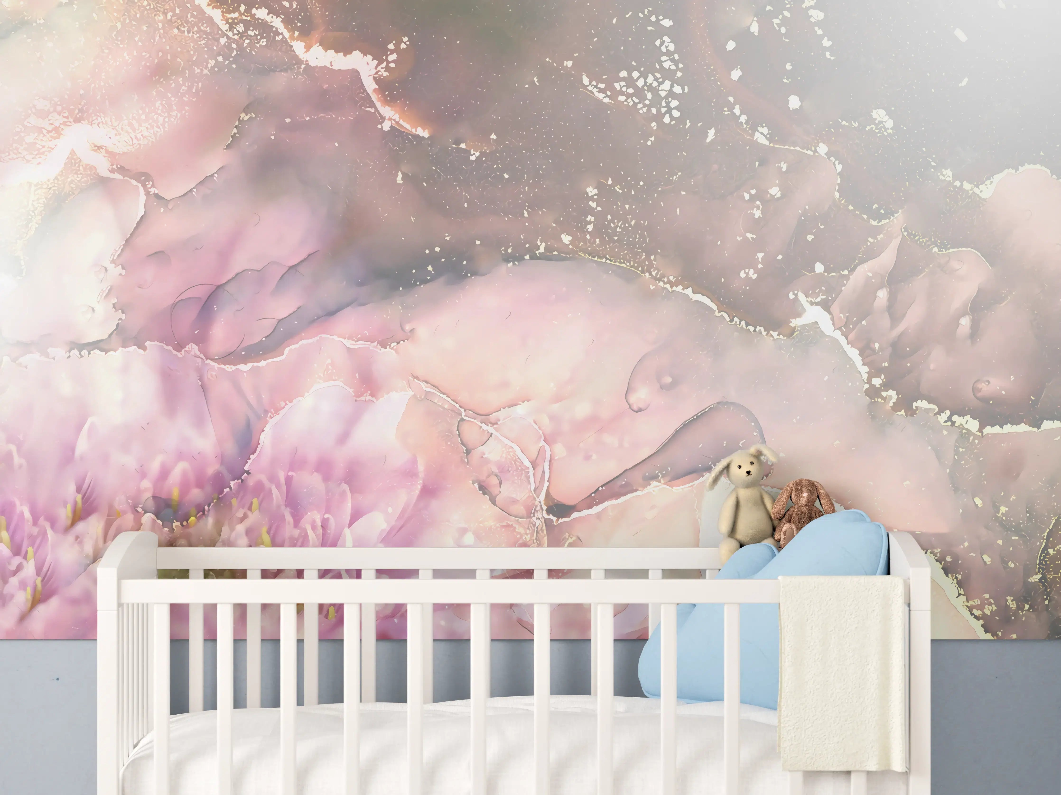 Babyzimmer Wandgestaltung - Blühende Pastell-Marmor-Textur
