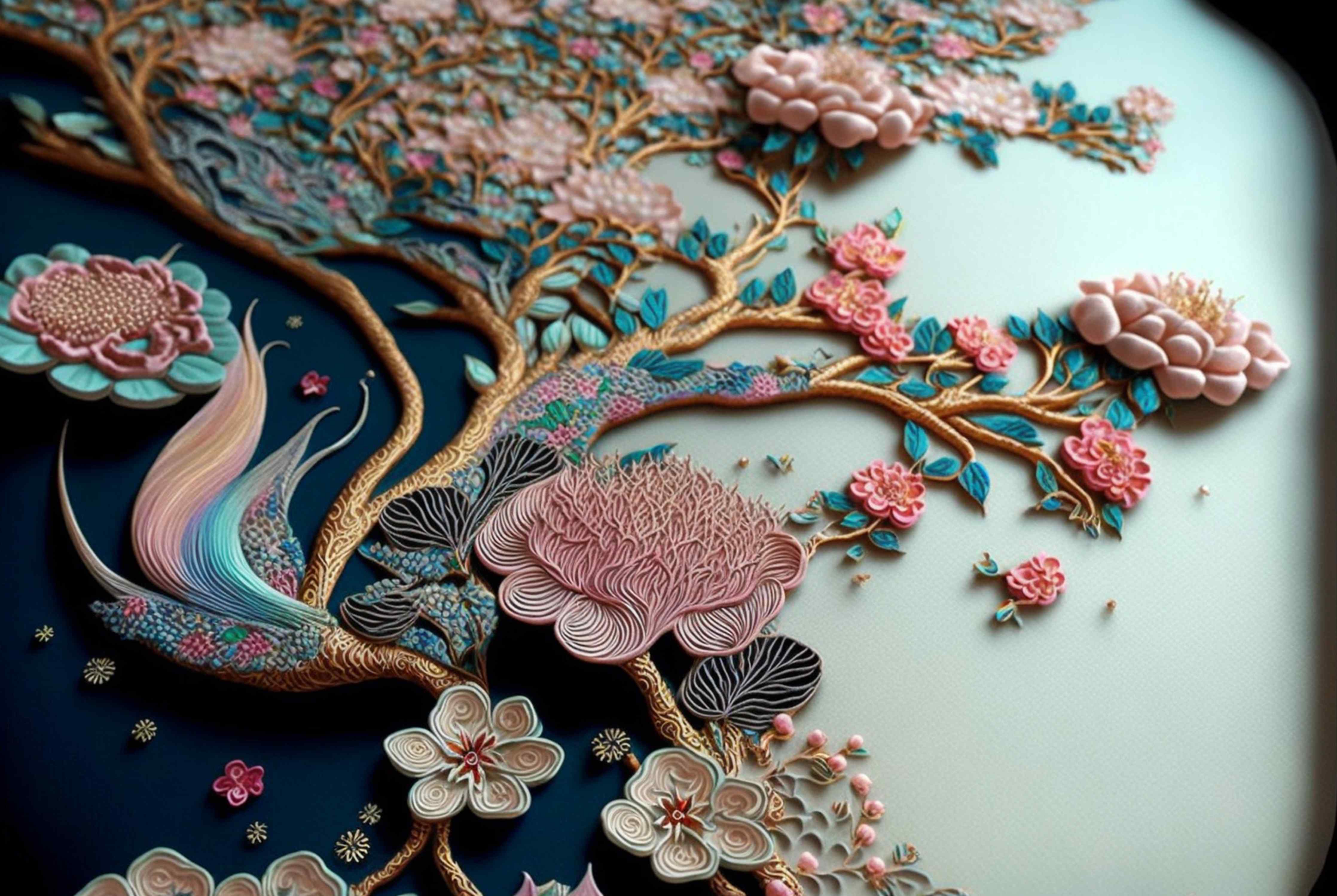 Babyzimmer Wandgestaltung-Blühender Baum mit rosa Blüten und detailreicher Textur