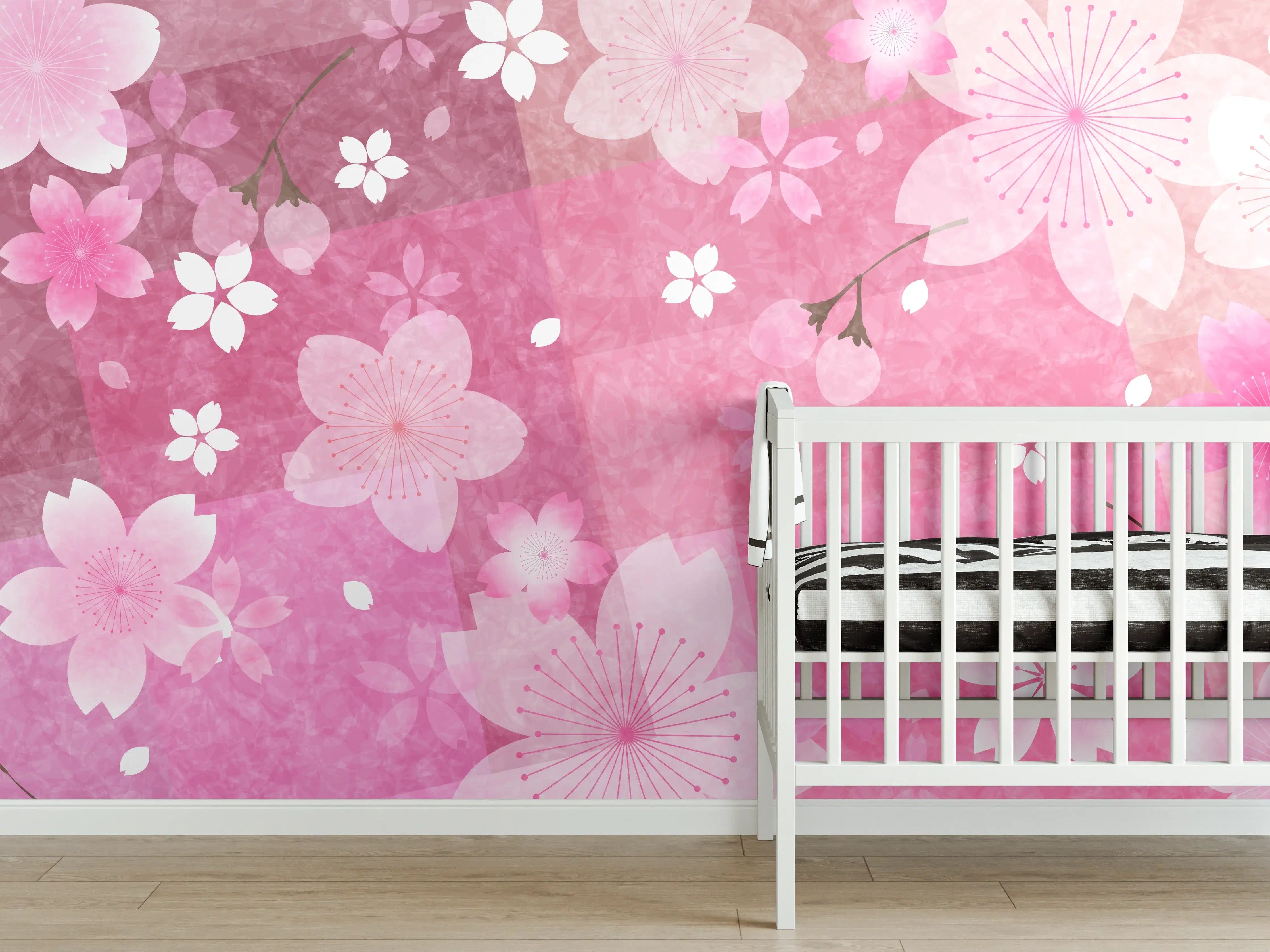 Babyzimmer Wandgestaltung - Blühendes Sakura-Muster Rosa
