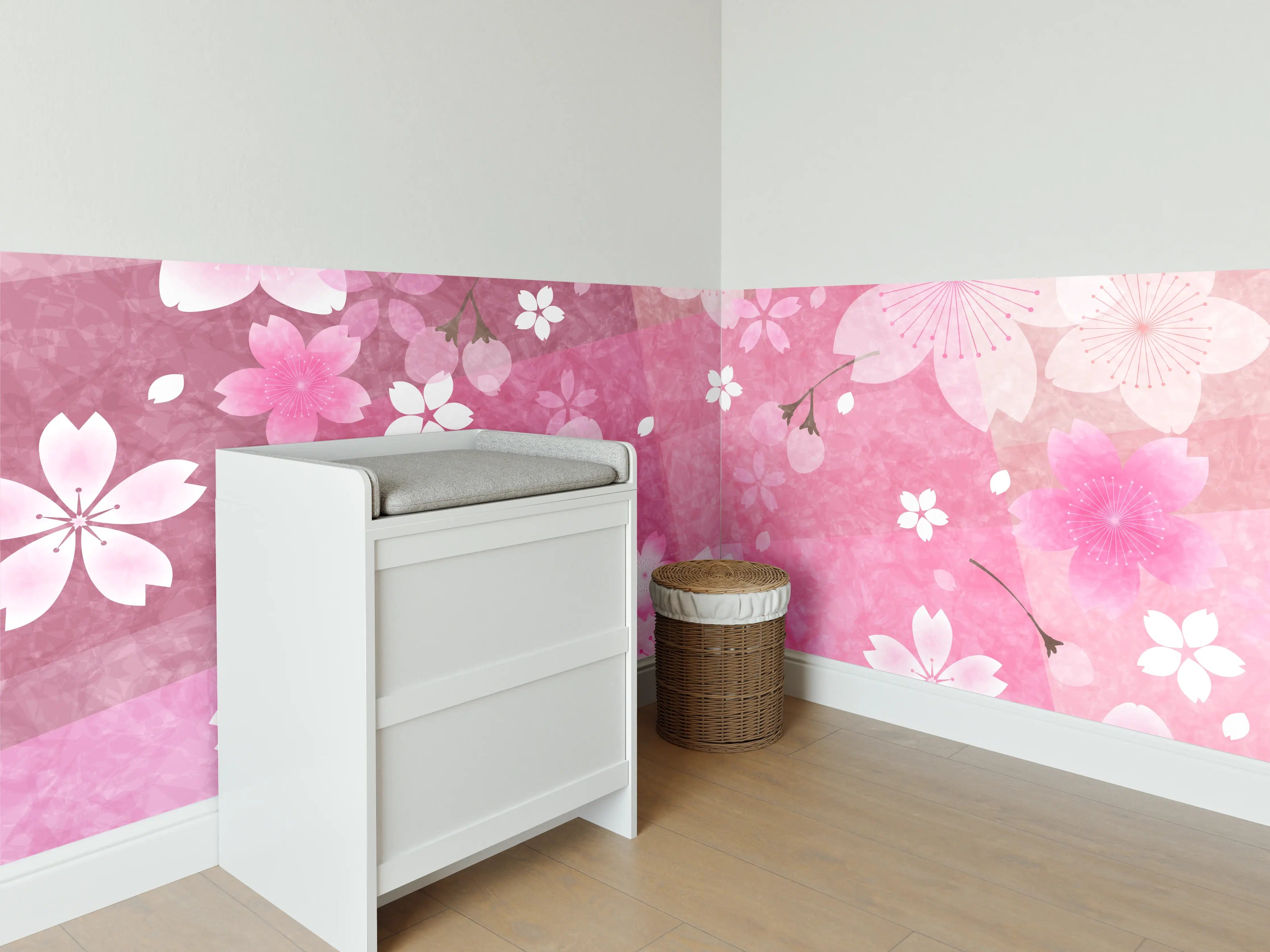 Babyzimmer Wandgestaltung - Blühendes Sakura-Muster Rosa