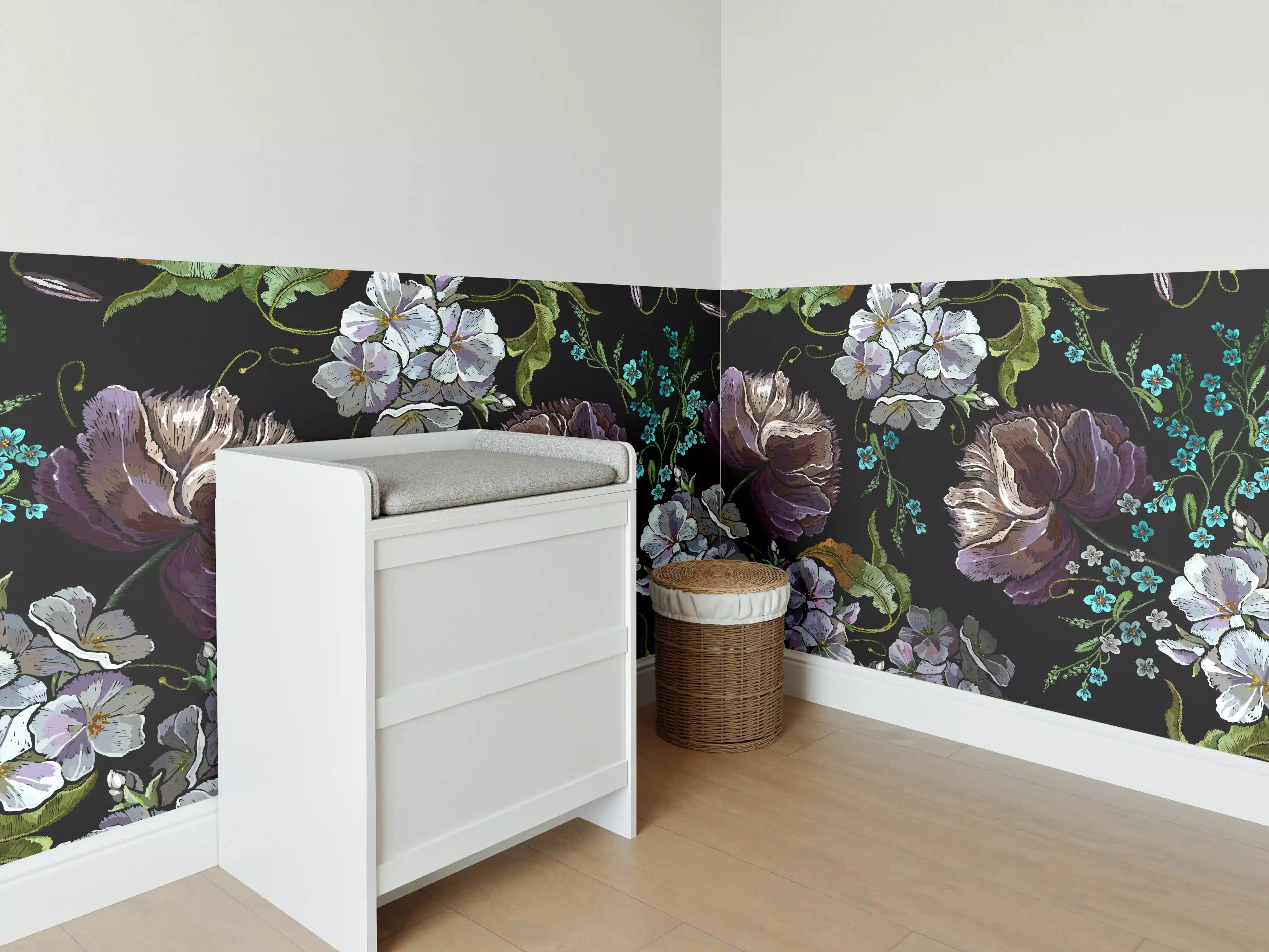 Babyzimmer Wandgestaltung - Blüten in der Nacht