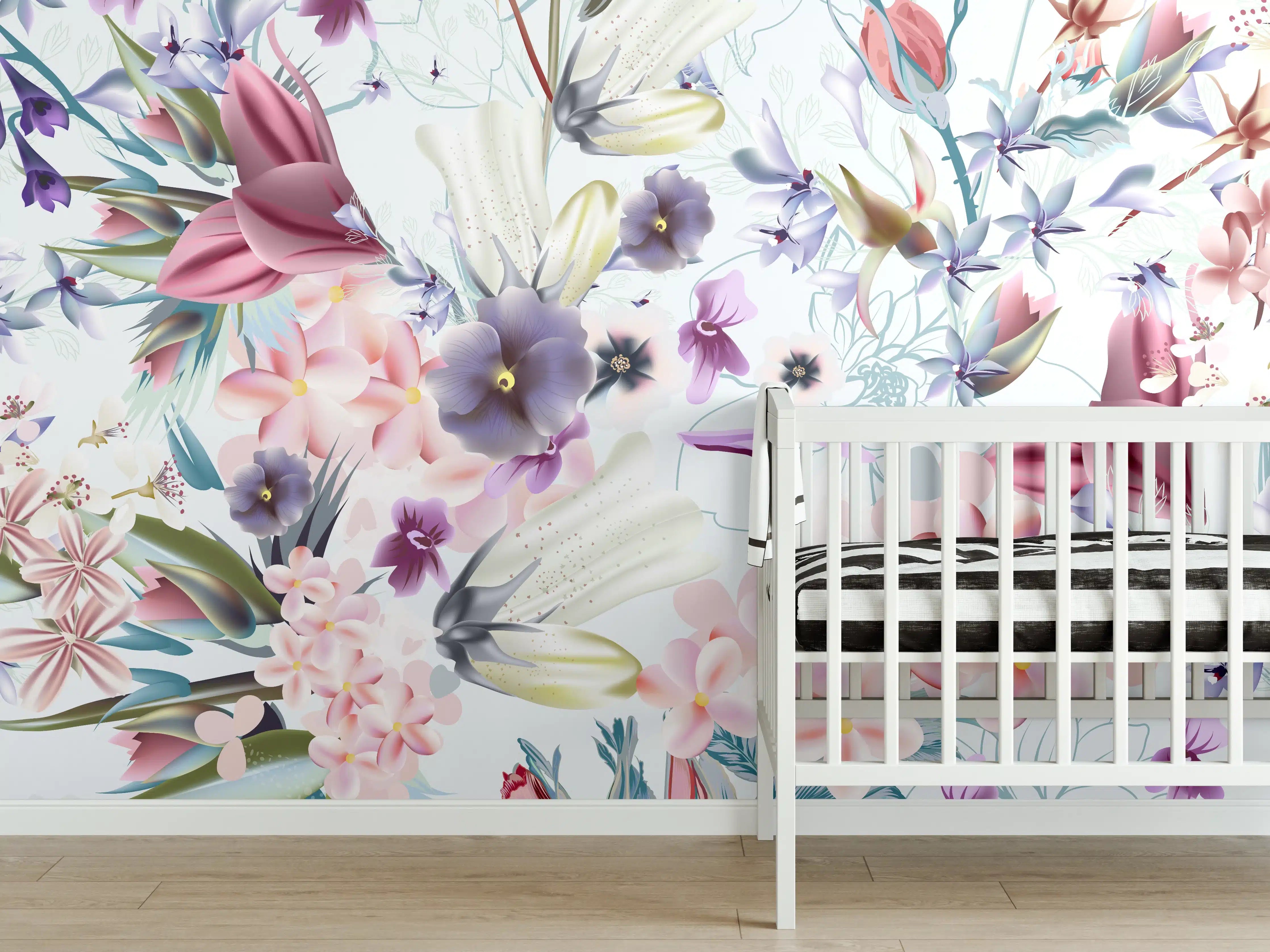 Babyzimmer Wandgestaltung - Blütenexplosion - Aquarell