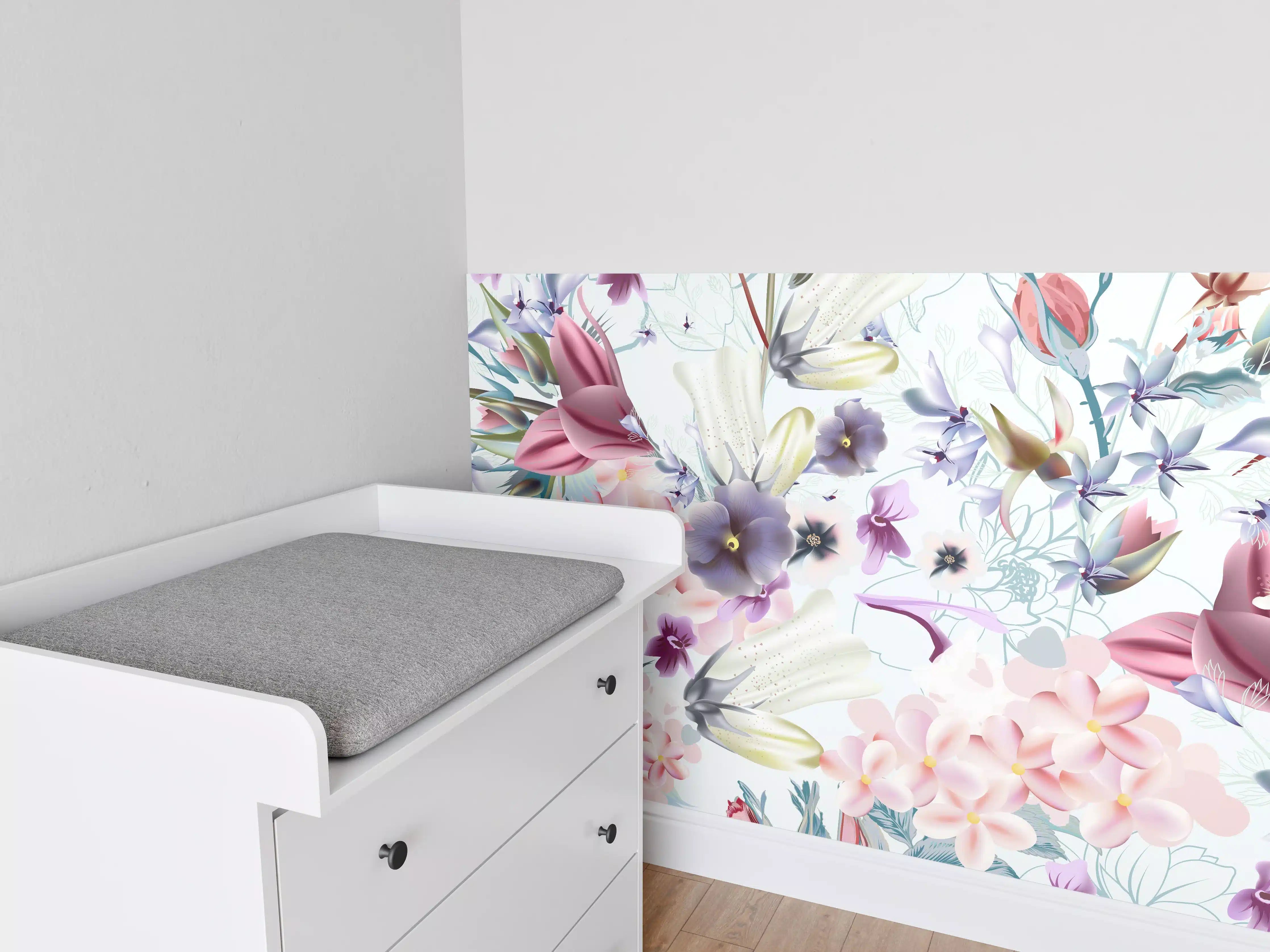 Babyzimmer Wandgestaltung - Blütenexplosion - Aquarell