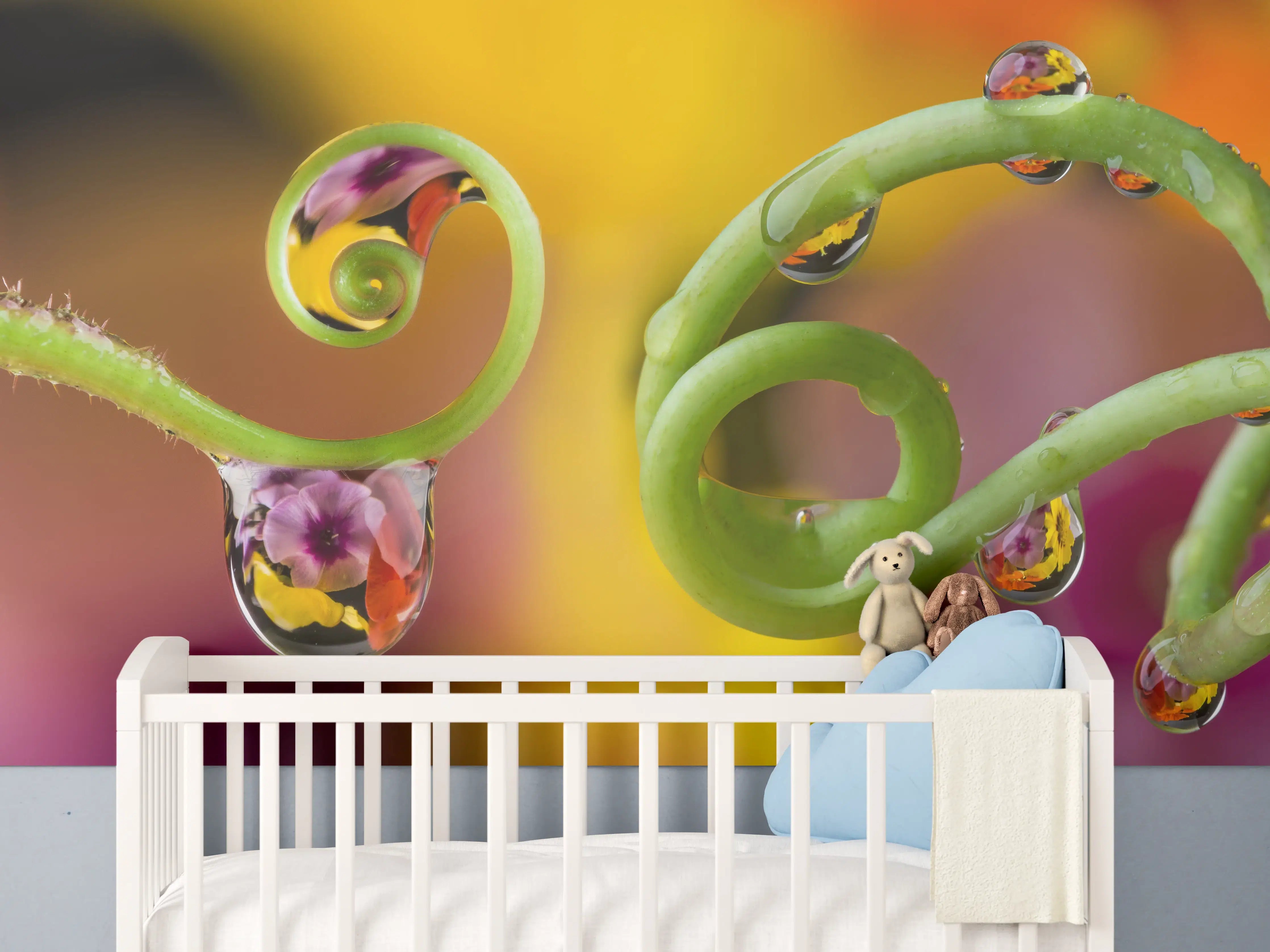Babyzimmer Wandgestaltung - Blume mit abstrakten Tropfen