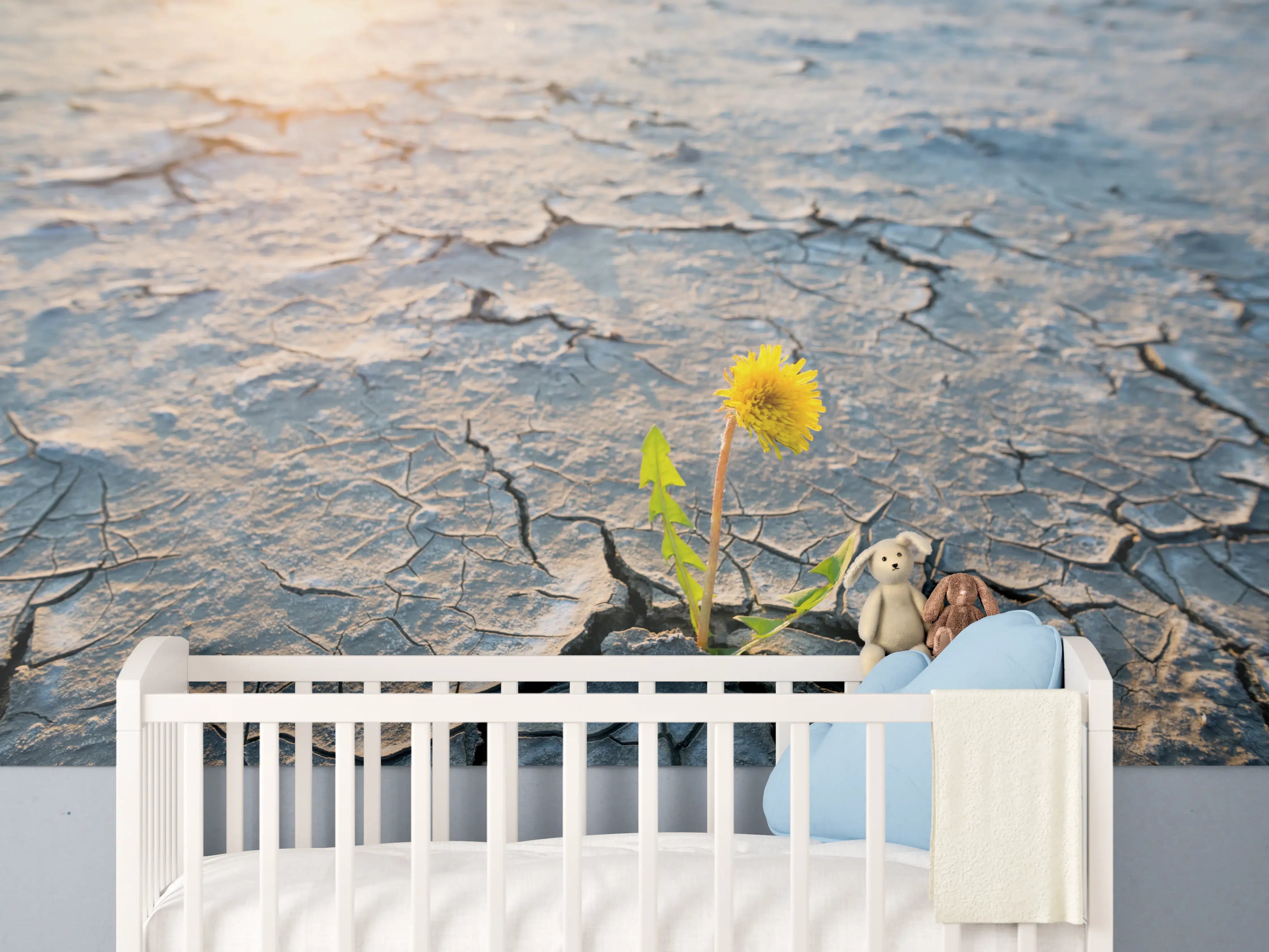 Babyzimmer Wandgestaltung - Blume wächst in trockener Wüste
