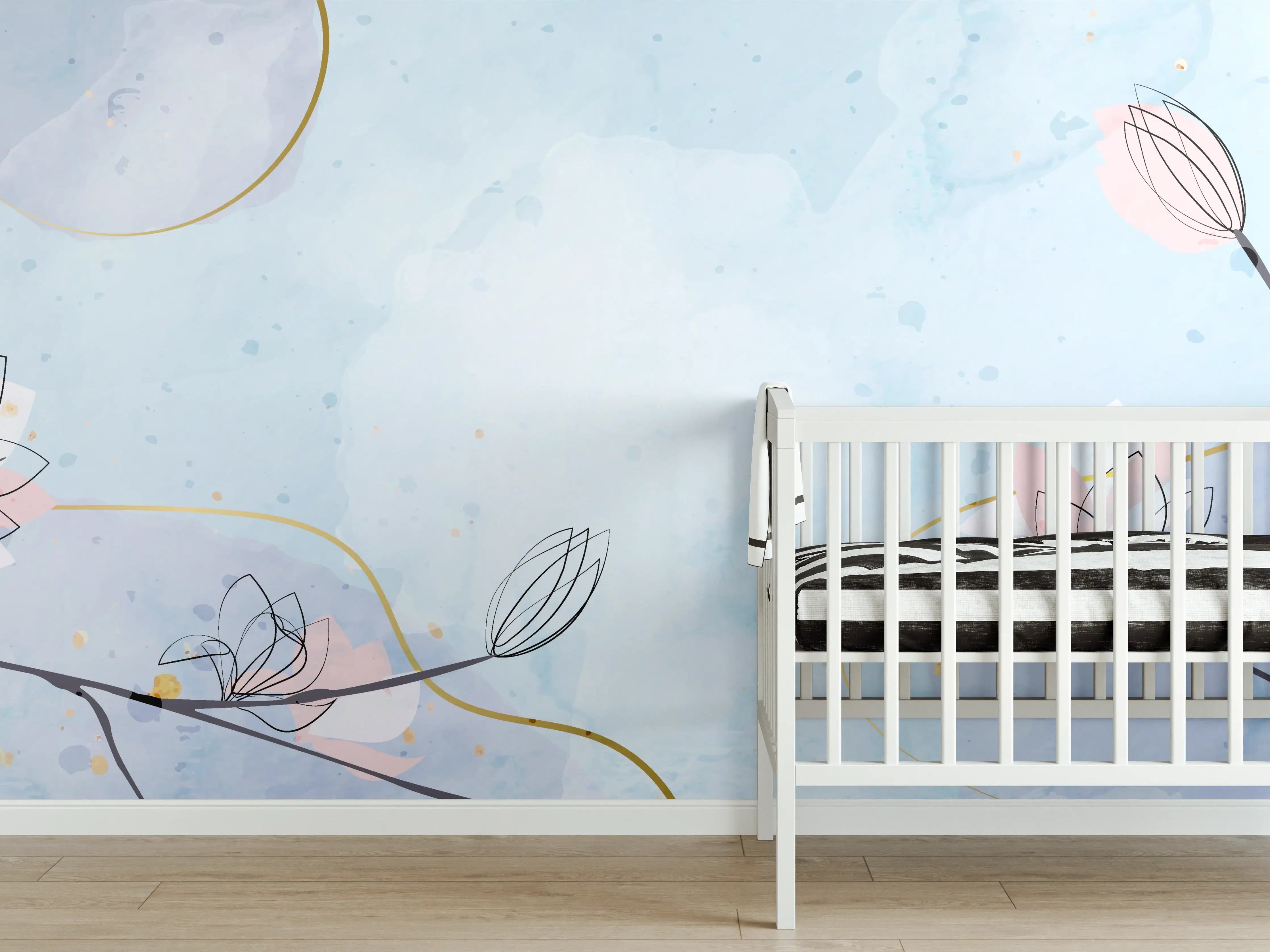 Babyzimmer Wandgestaltung - Blumen-Aquarell Pastellfarben