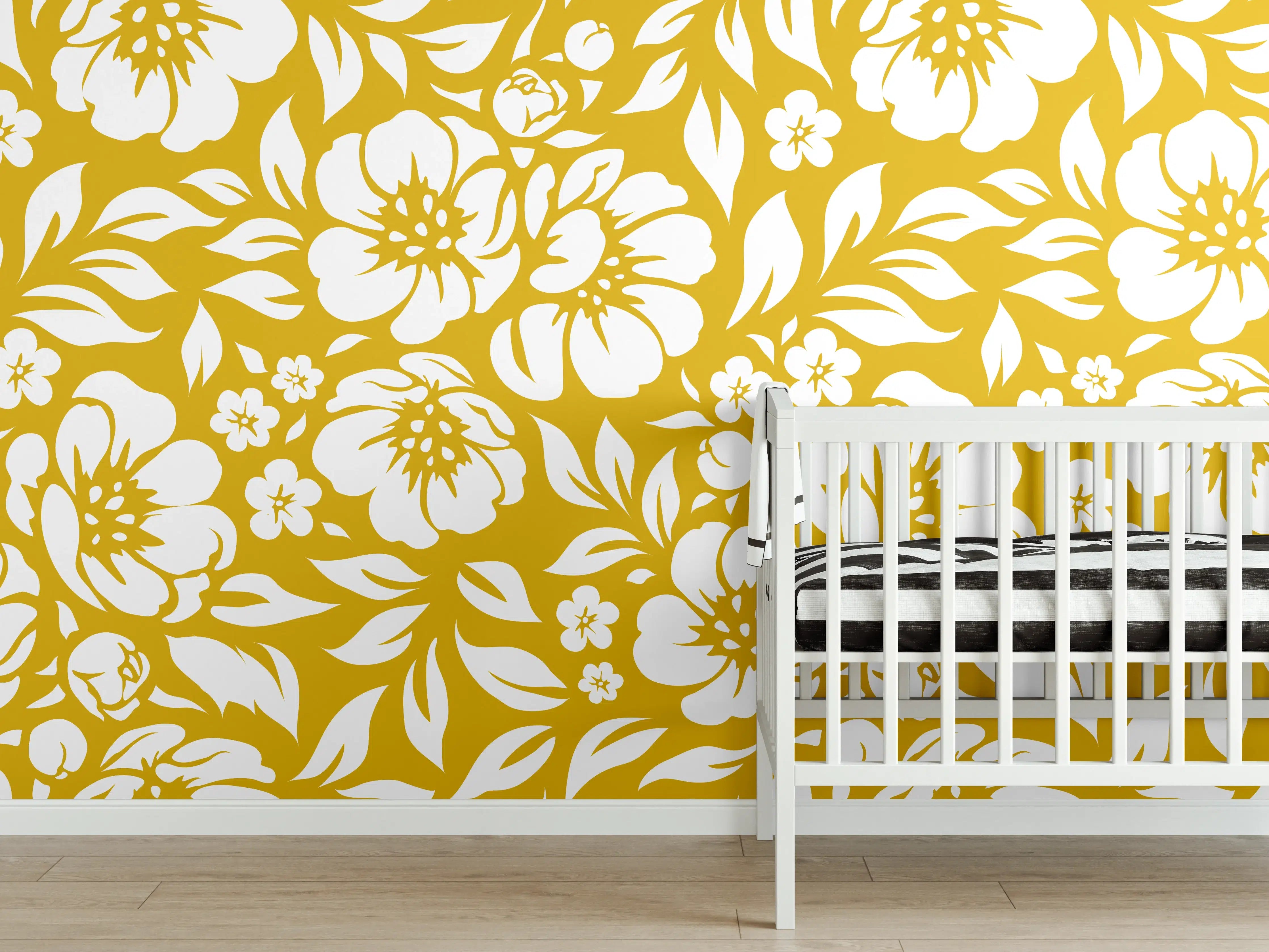 Babyzimmer Wandgestaltung - Blumen & Pflanzen in Senffarbe