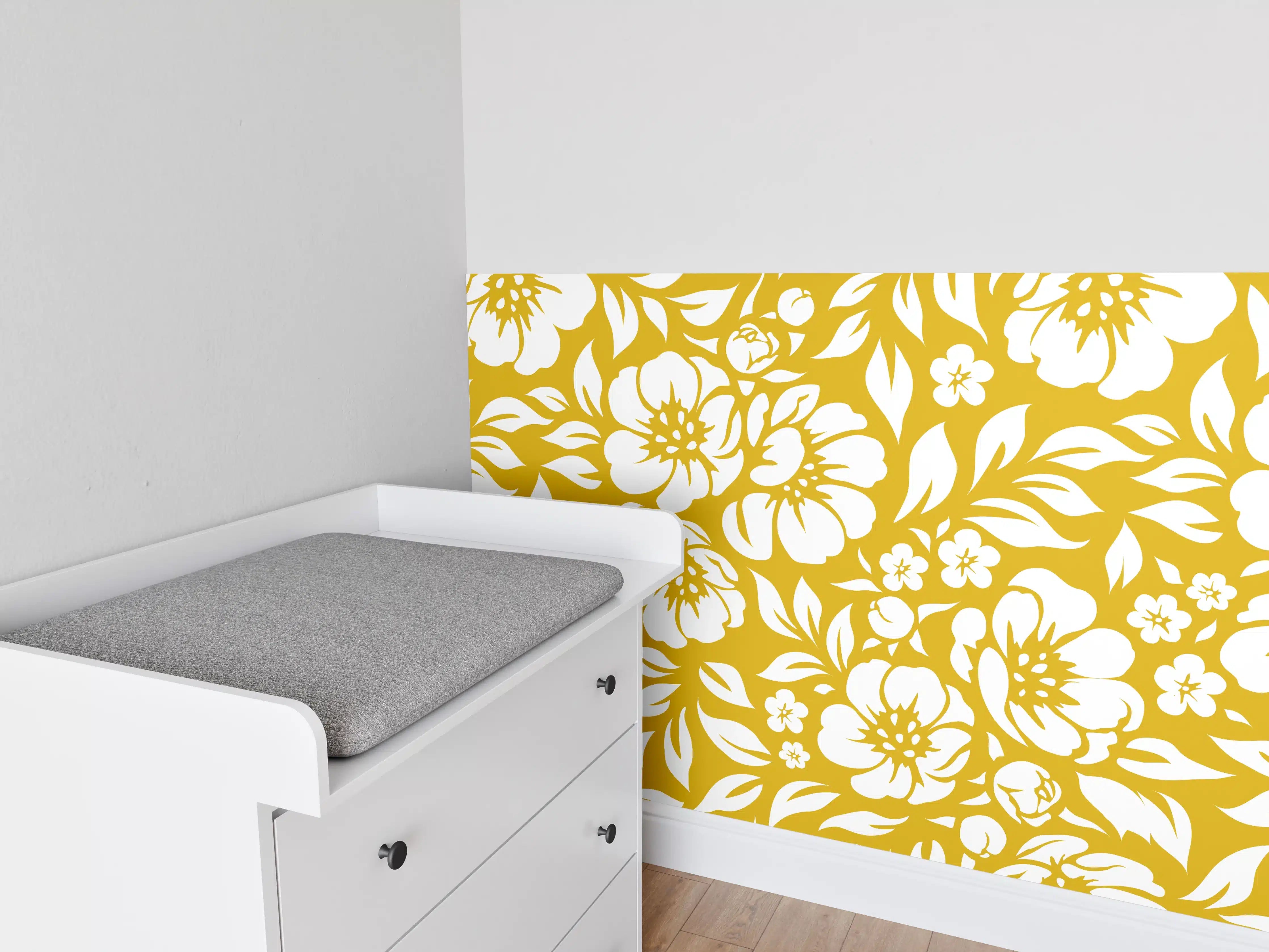 Babyzimmer Wandgestaltung - Blumen & Pflanzen in Senffarbe